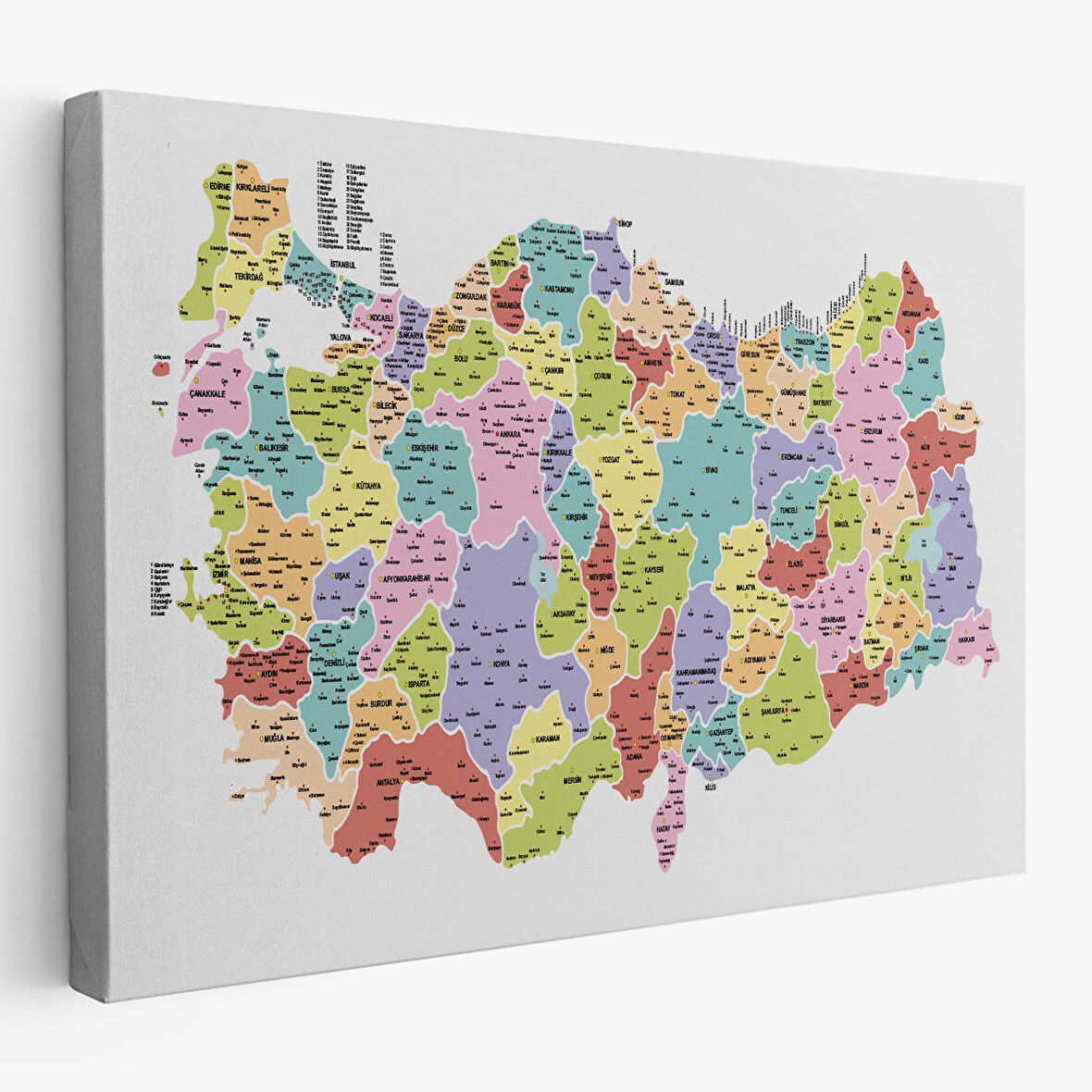 Harita Sepeti Türkiye Haritası Kanvas Tablo İl ve İlçeli Ayrıntılı Eğitici Dekoratif Tablo 3039