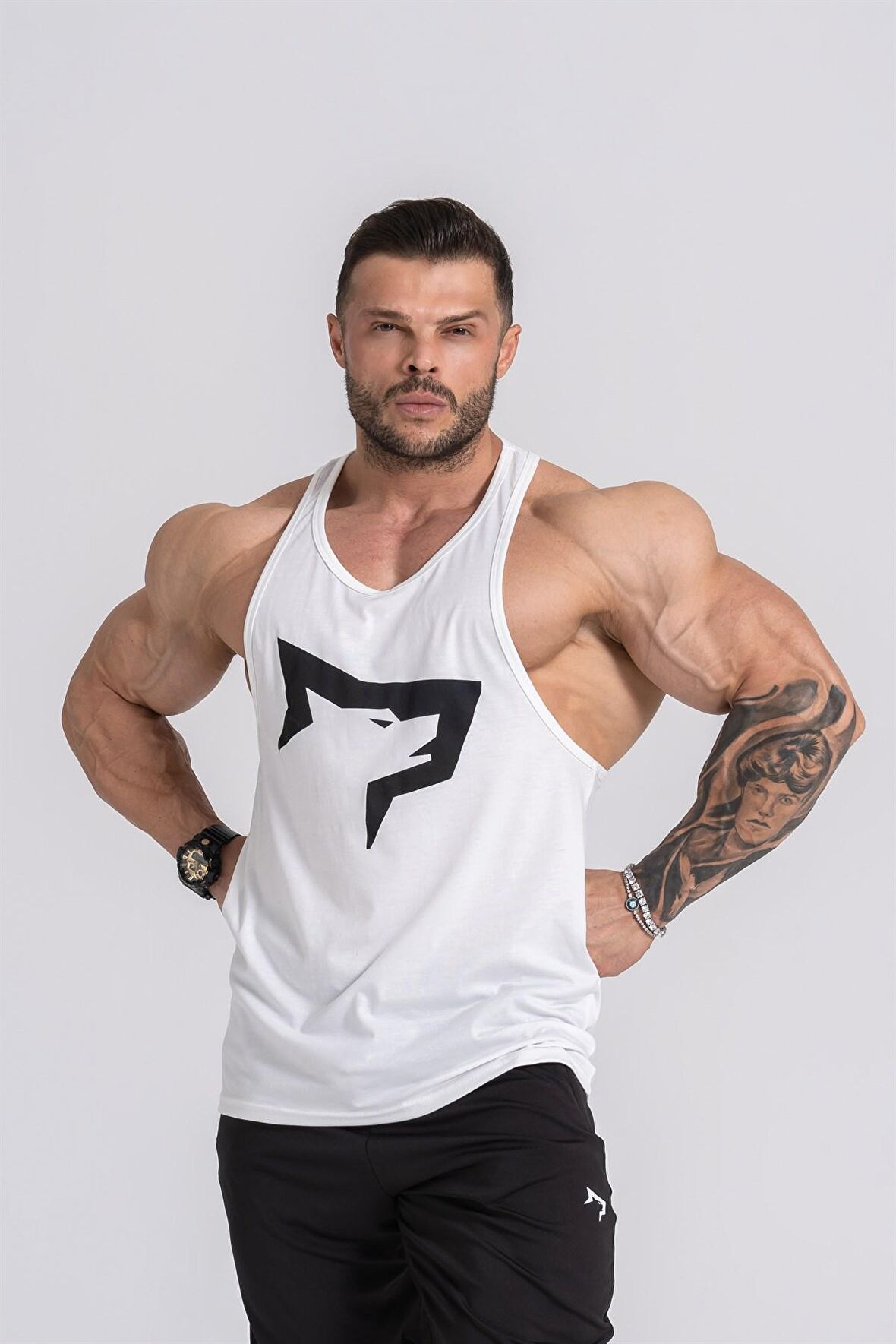 Gymwolves Erkek Spor Atleti Krem | Workout Tanktop | Wolf Serisi