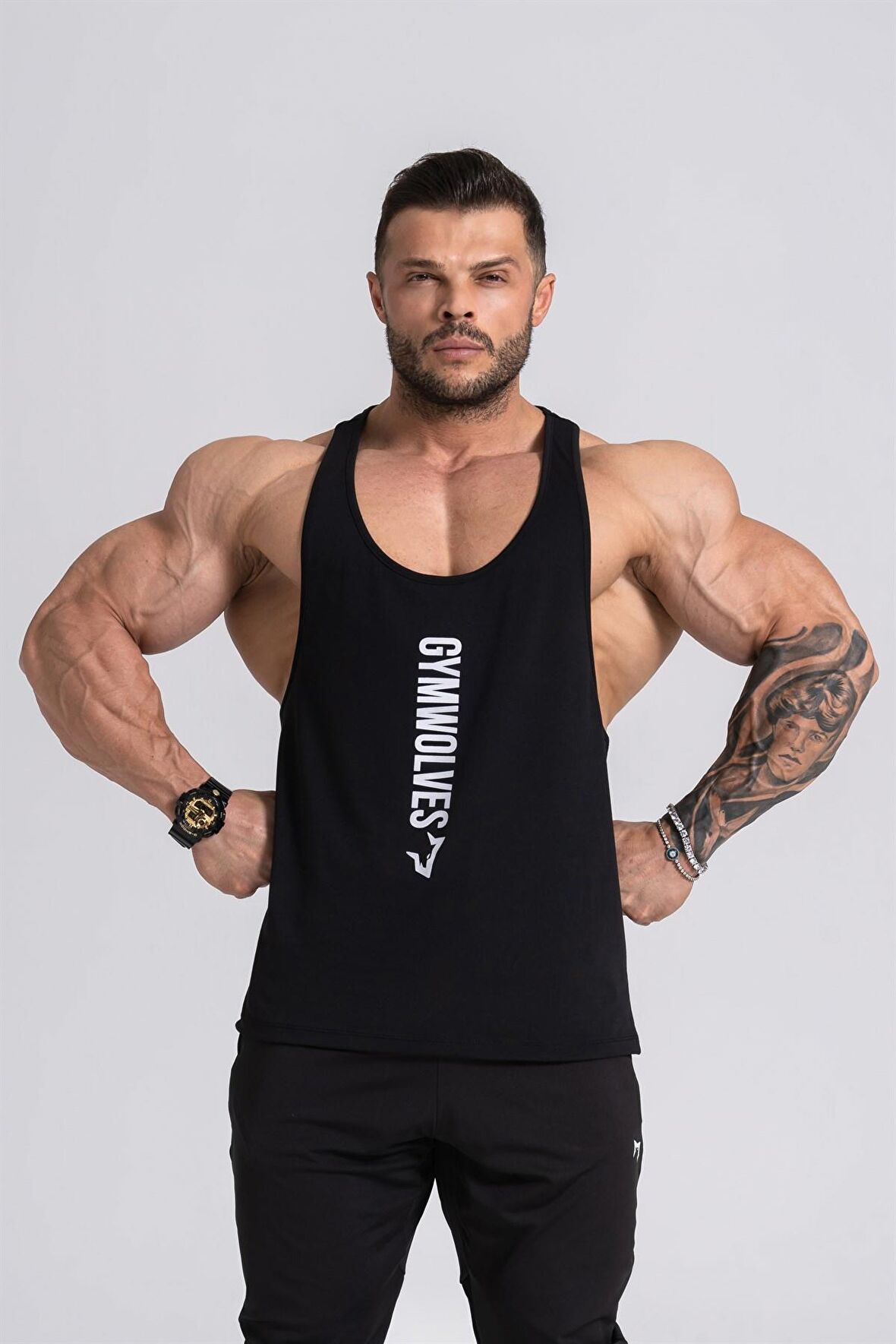 Gymwolves Erkek Spor Atleti İnce Askılı | Siyah | Stringer | Workout Tanktop |