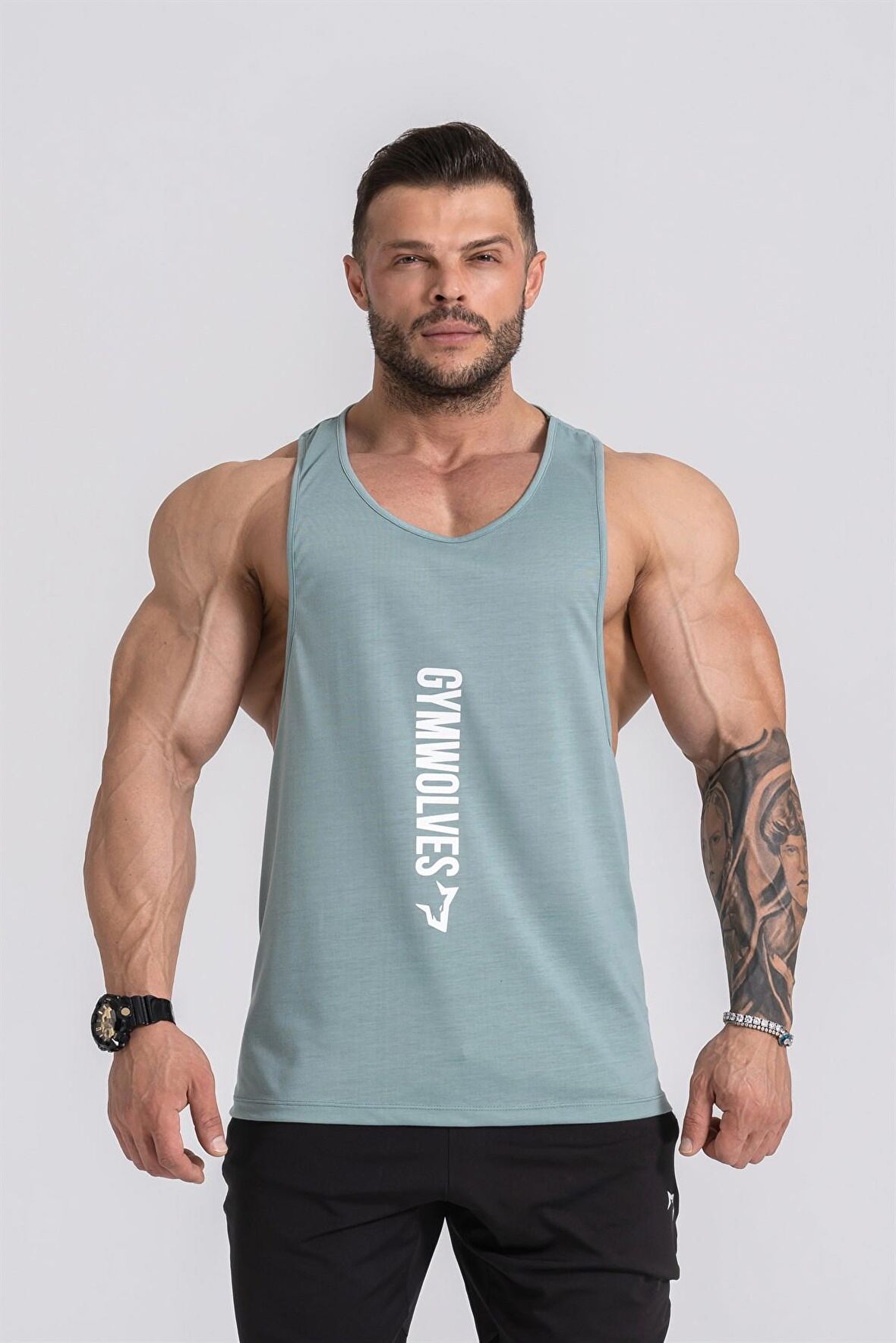 Gymwolves Spor Atleti | Stringer | Yeşil | Workout Tanktop | Comfortable Serisi