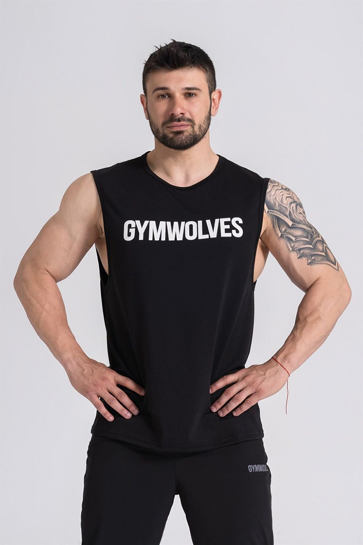 Gymwolves Erkek Kolsuz Tişört Siyah | Erkek Spor T-shirt | Workout Tanktop