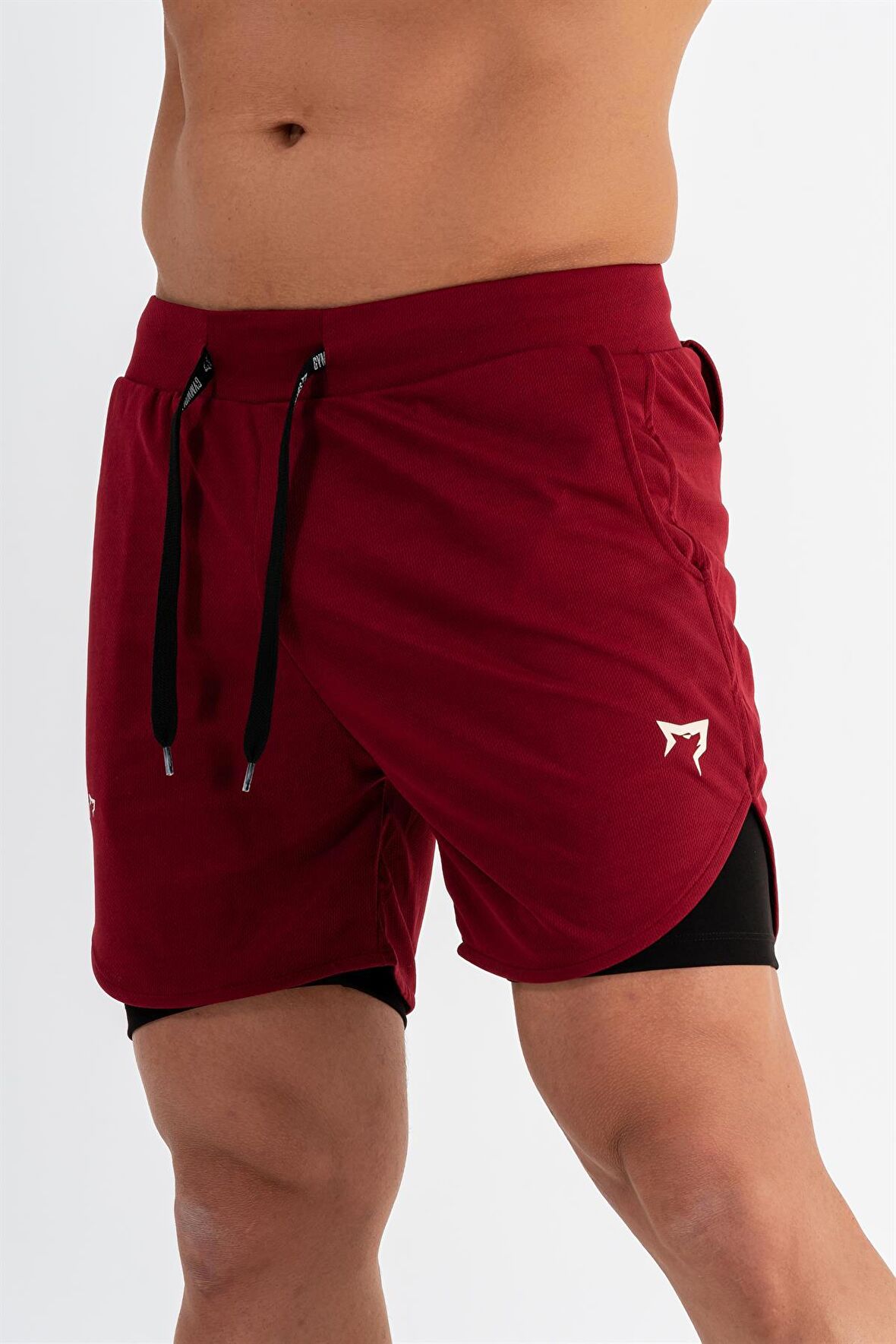 Gymwolves Erkek Spor Şort Çift Katmanlı | Bordo | Comfortable Serisi |