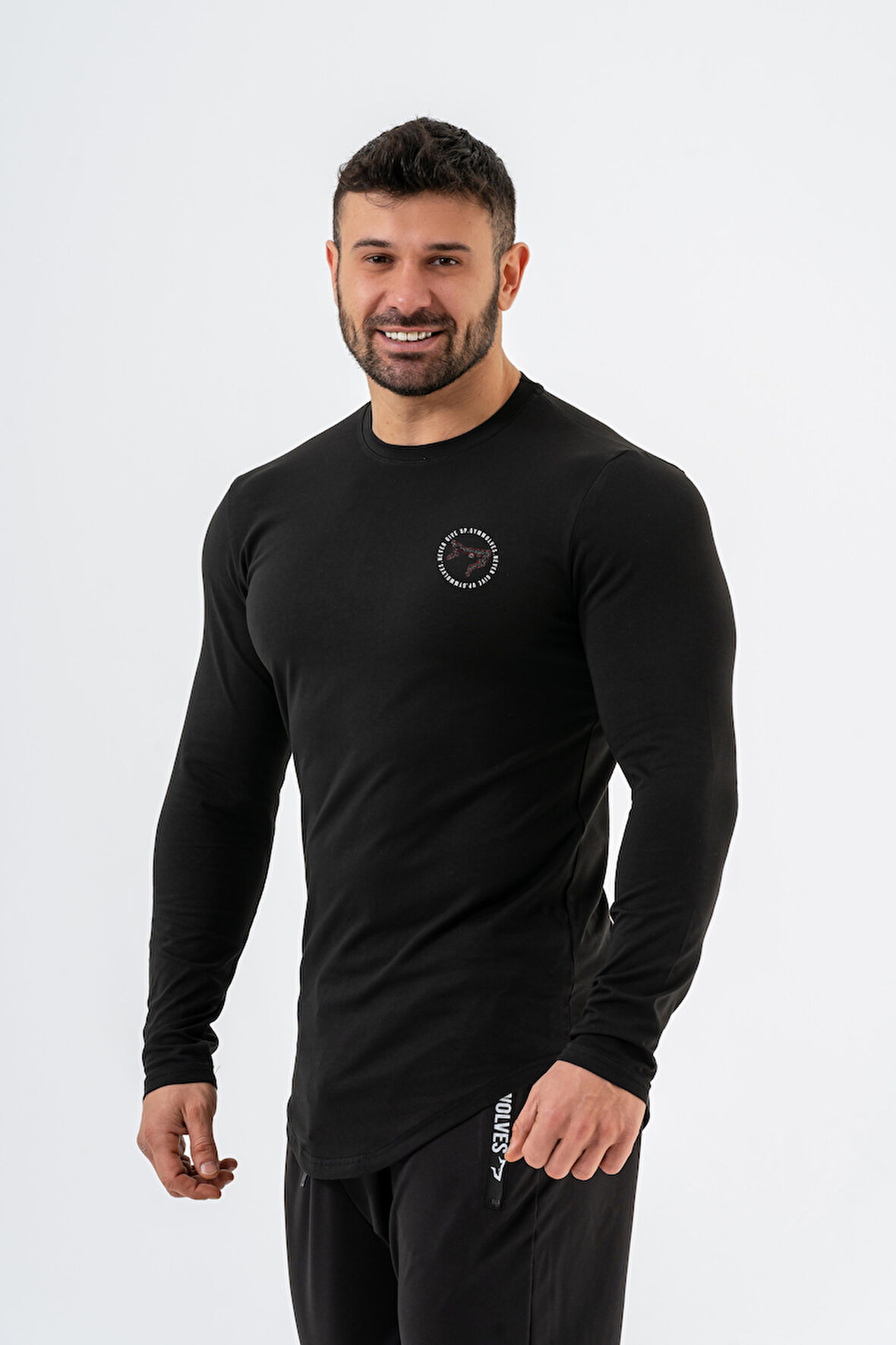 Gymwolves Erkek Spor Body | Erkek Uzun Kollu Spor T-Shirt | Siyah |