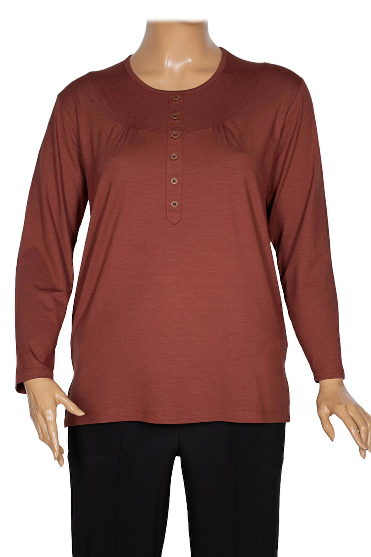 Cimariva Kadın Arsu Büyük Beden Robalı Süs Düğmeli Taba Bluz