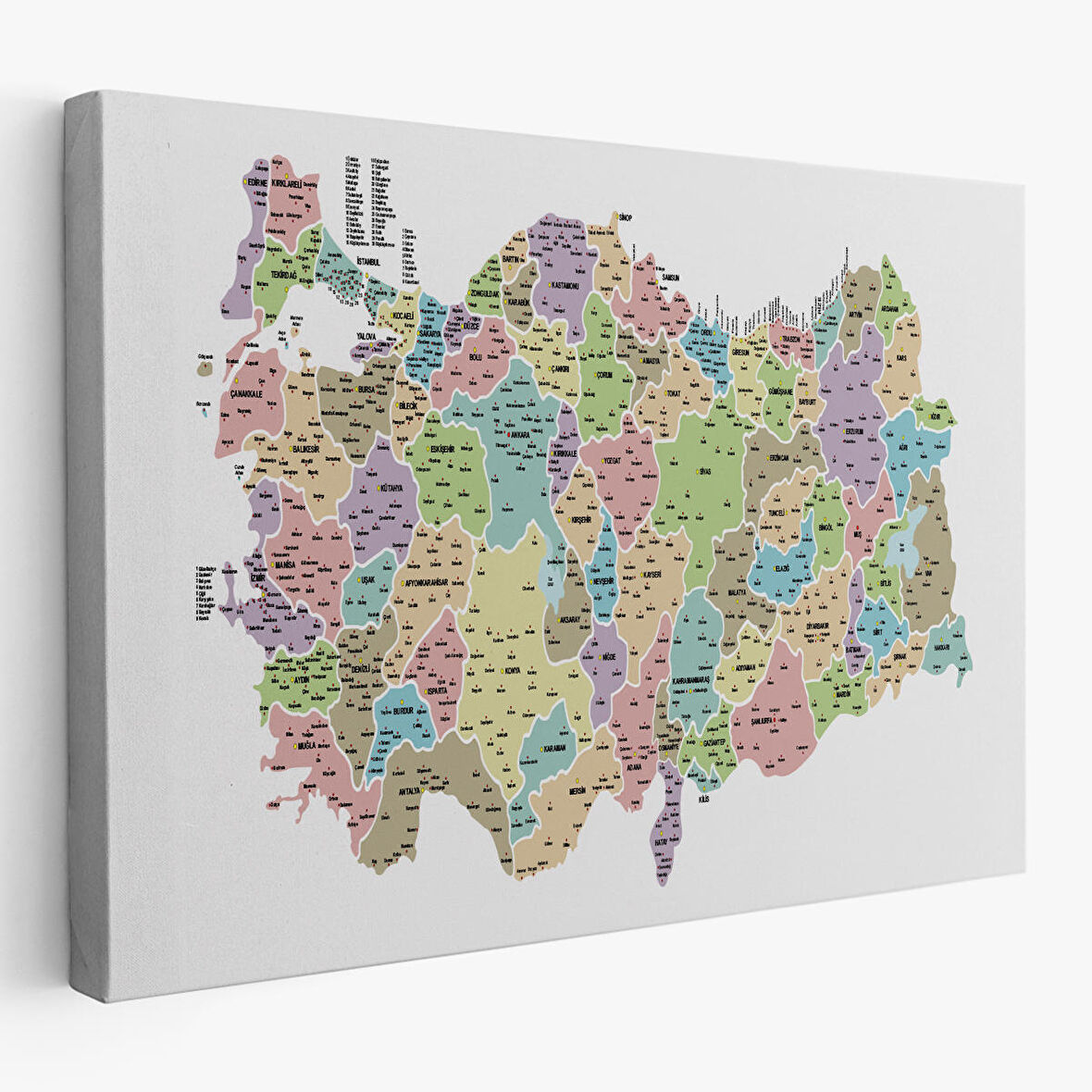 Harita Sepeti Türkiye Haritası Kanvas Tablo İl ve İlçeli Ayrıntılı Eğitici Dekoratif Tablo 3044