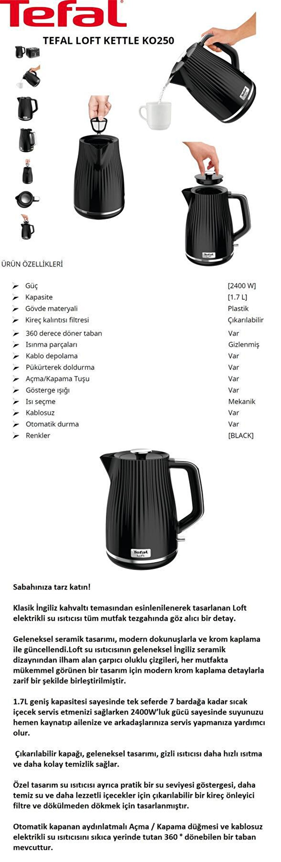 Tefal Loft Işıklı Cam 1.7 Lt Kettle