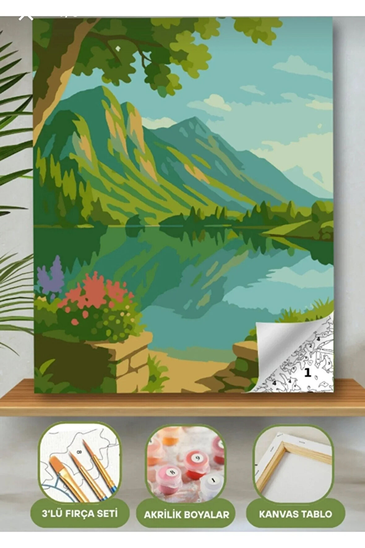 Sayılarla Boyama Seti 40x50 Cm (Çıtalı) Fırça Boya Dahil Numaralı Tuval Dağ Manzara