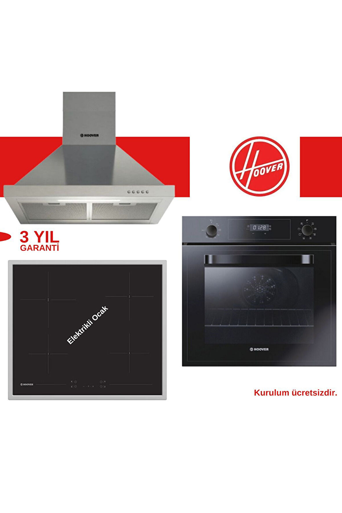 Hoover Elektrikli Siyah & İnox Piramit Ankastre Set (Hch6Mxtk-Hh64Fc-3051B)