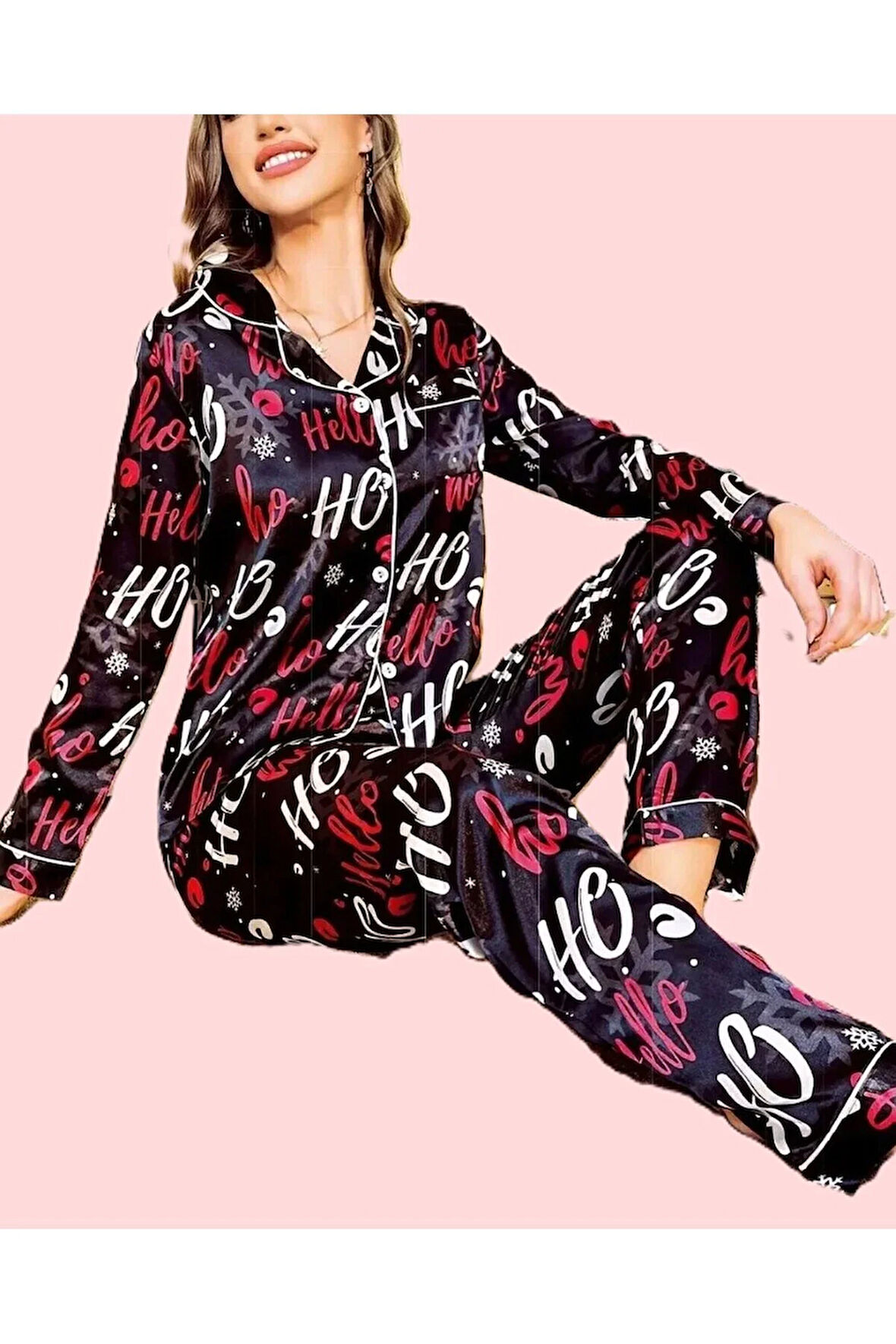 Kadın Saten Önden Düğmeli Pijama Takımı LL.N1.I0.LA.009