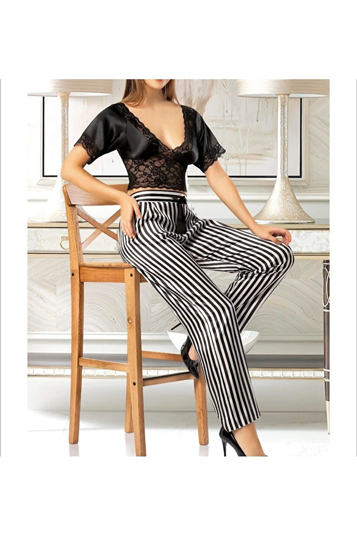 Kadın Saten 2'li Dantel Detaylı Pijama Takımı LL.N1.I0.LA.012