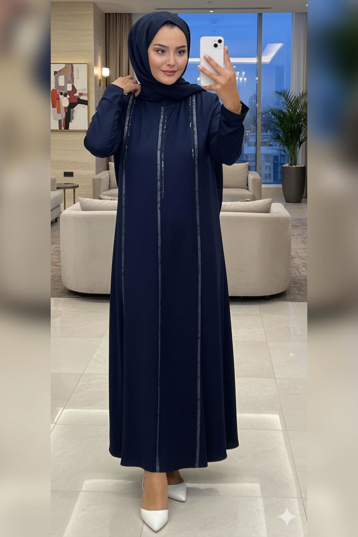 Elele Kadın Livia Büyük Beden Nervürlü Boydan Lacivert Elbise