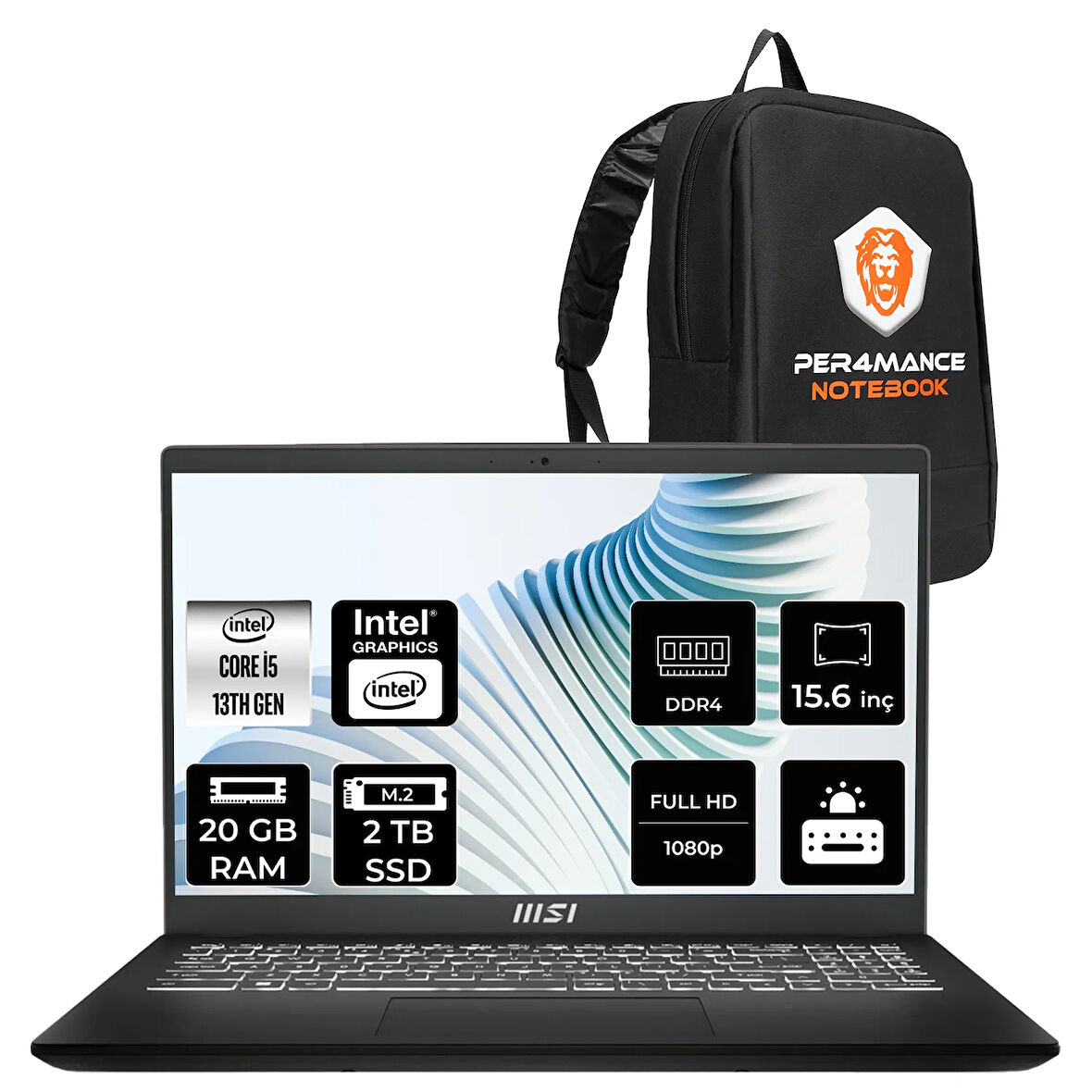 MSI Modern 15 H i5 13420H 20GB 2TB SSD 15.6" FHD FDOS Taşınabilir Bilgisayar & ÇANTA