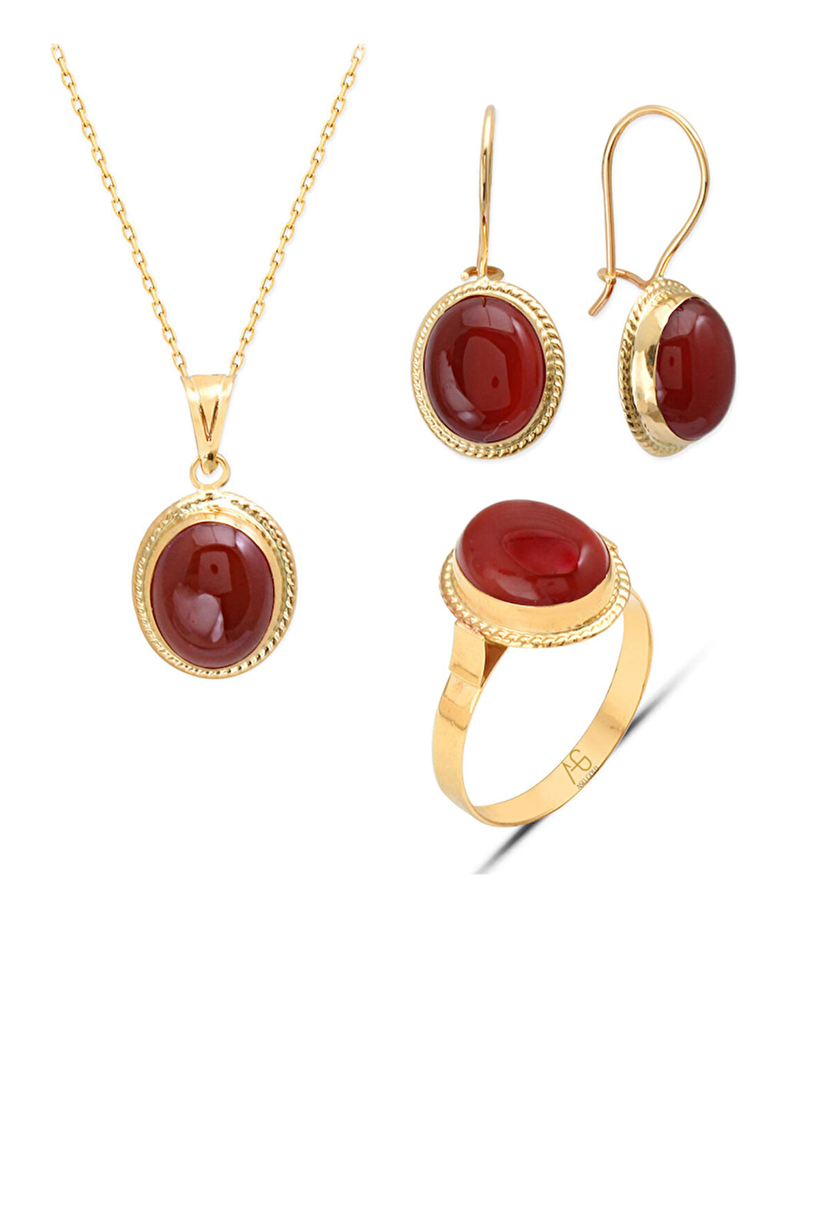 Akik Taşlı Altın Takım