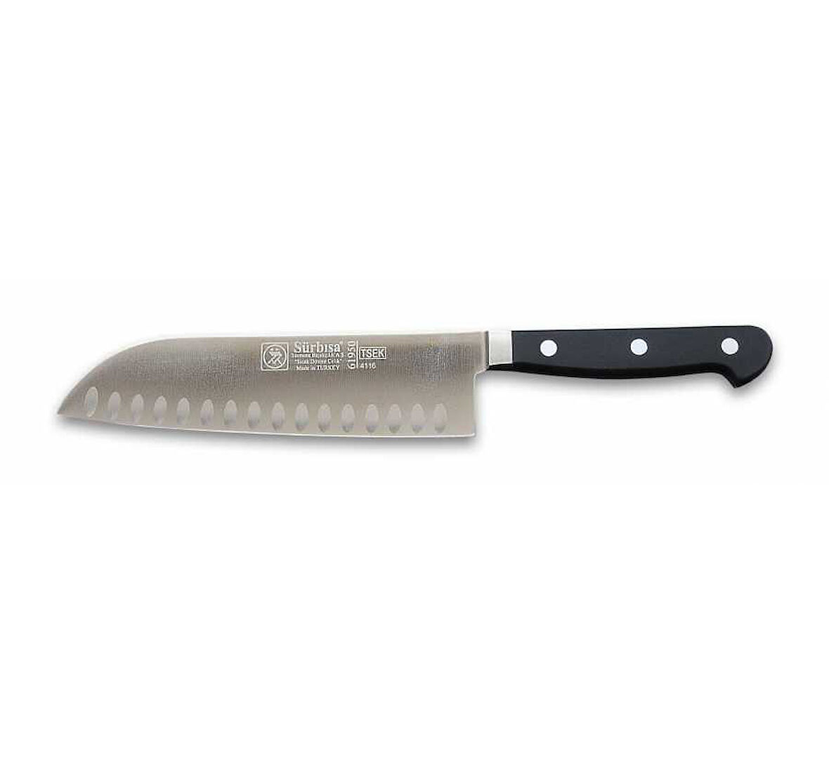 Şef Aşçı için Anadolu İşi Sıcak Dövme Oluklu Santoku Bıçak 18CM