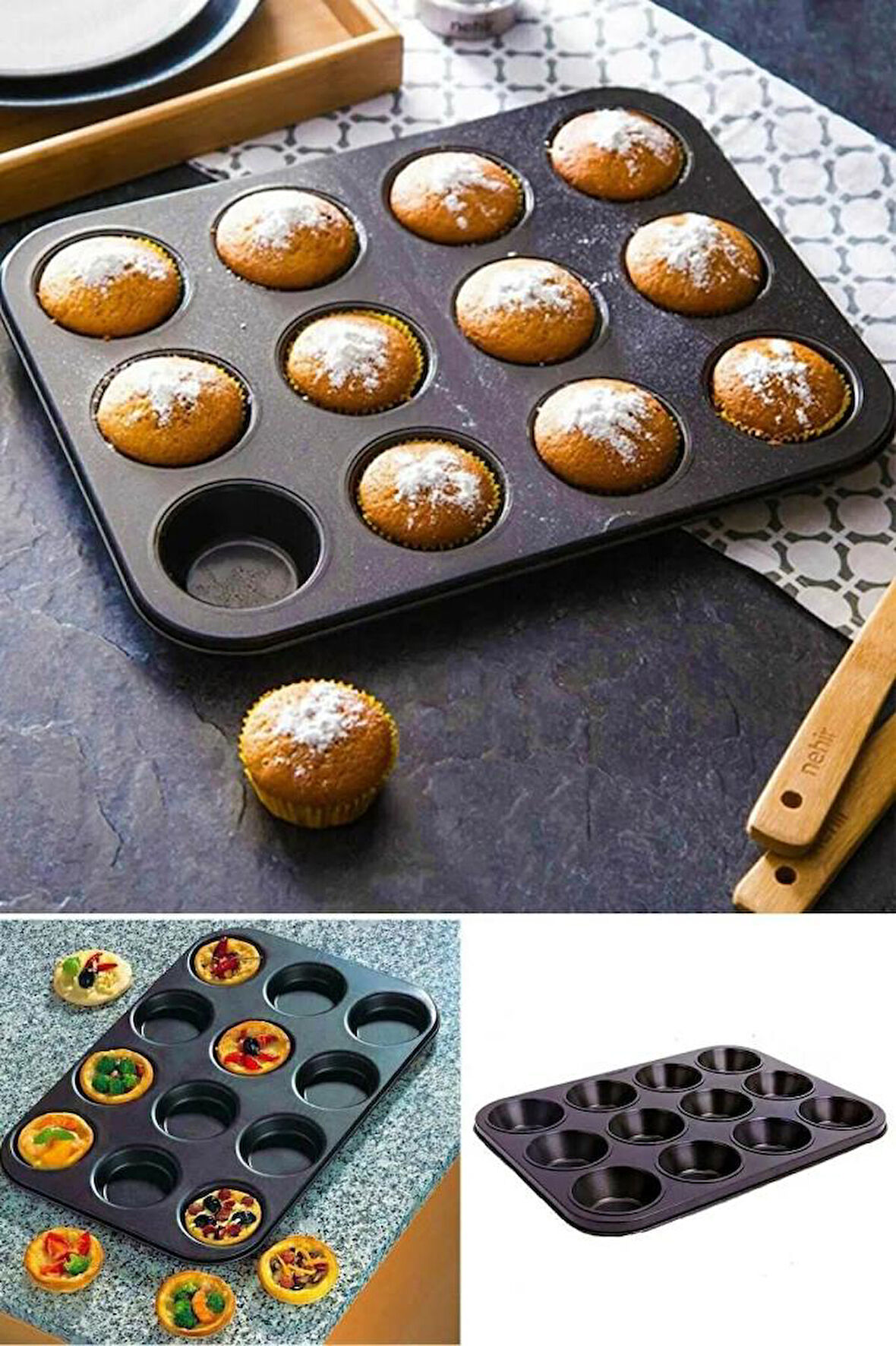 Şef Aşçı için 12 Bölmeli Metal Yapışmaz Muffin Kek Kalıbı