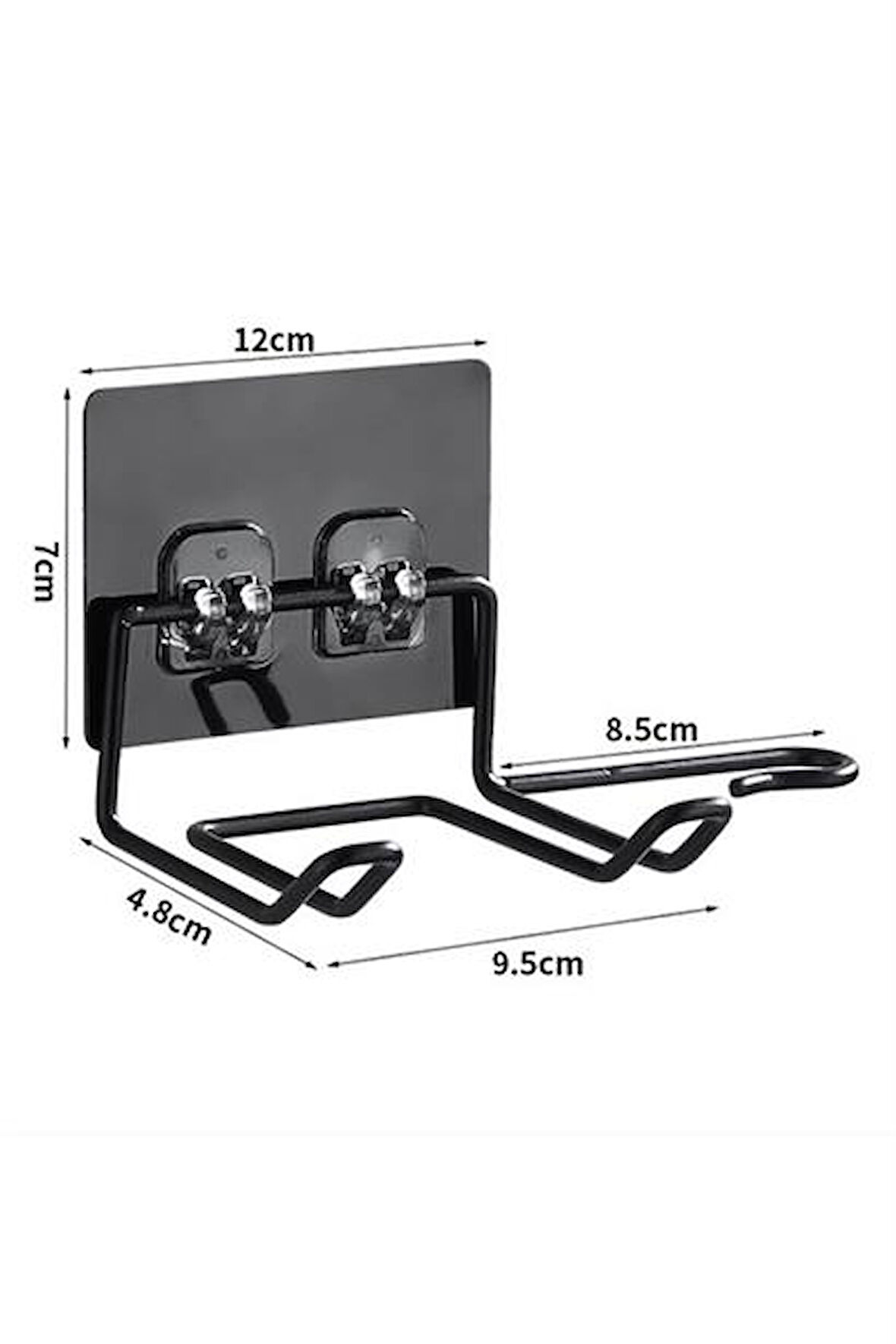 Banyo için Yapışkanlı Siyah Fön Makinesi Tutucu Askı