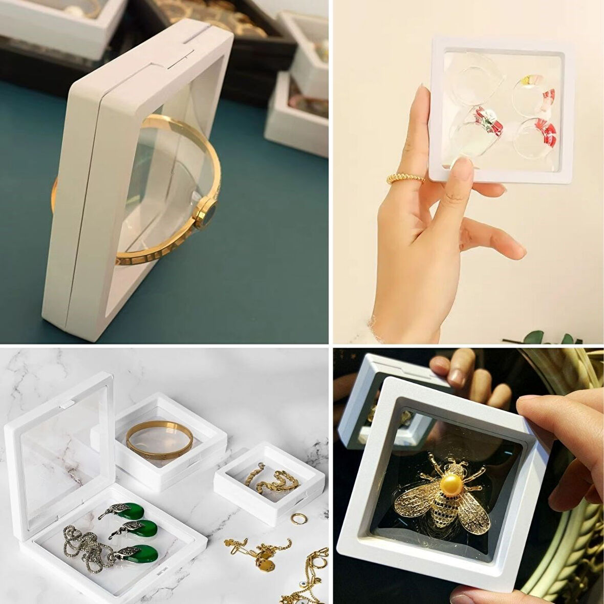Büro Ev Dekoru için 7x7CM Şeffaf Film Çerçeve Standlı Mini Takı Saklama Kutusu