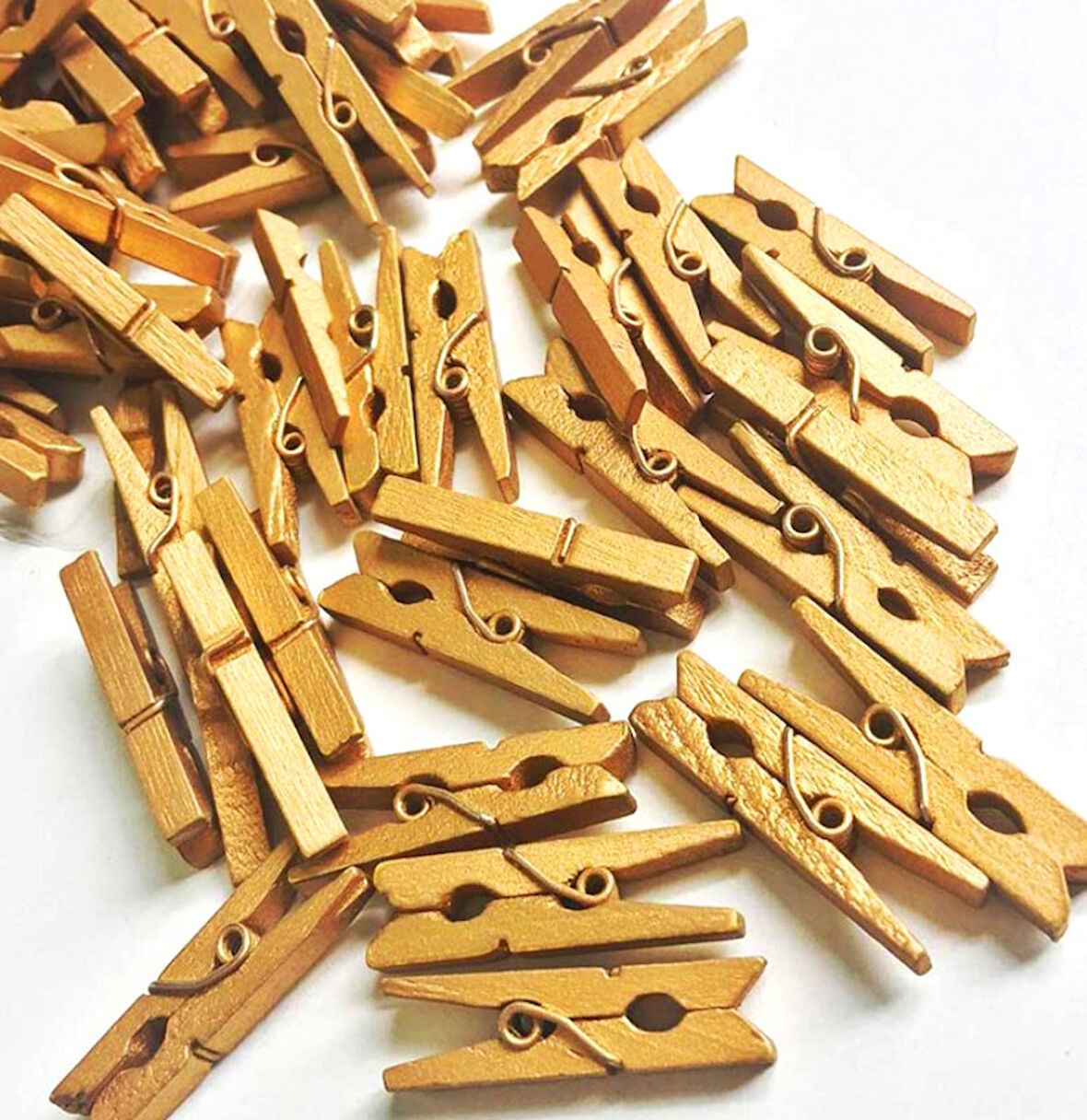 Büro Ev Hijyeni için 10x100ADET Golden Ahşap Dekor 2,5CM Mandal Seti