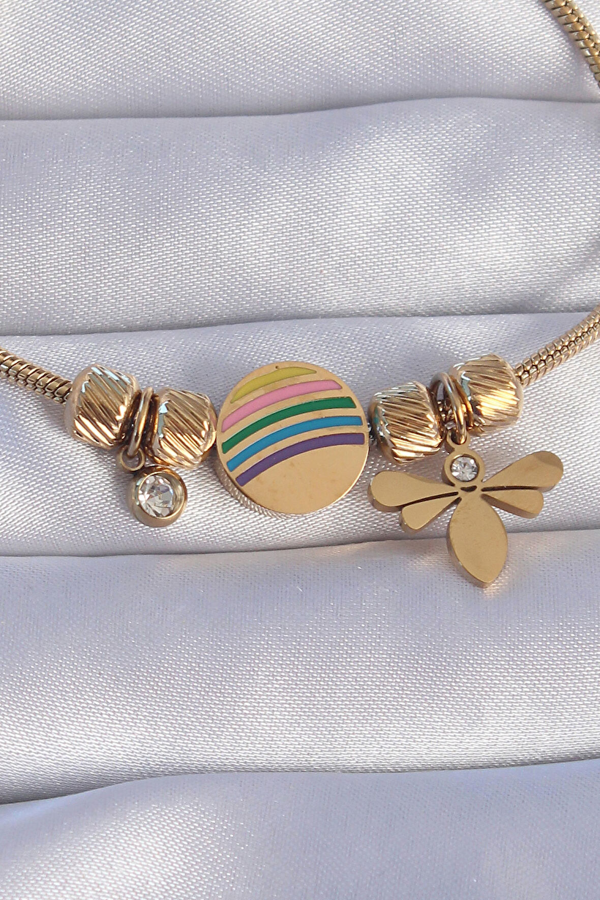 Zarif Kadın için Golden Çelik Zirkonlu Gökkuşağı Stil Yusufçuk Bileklik