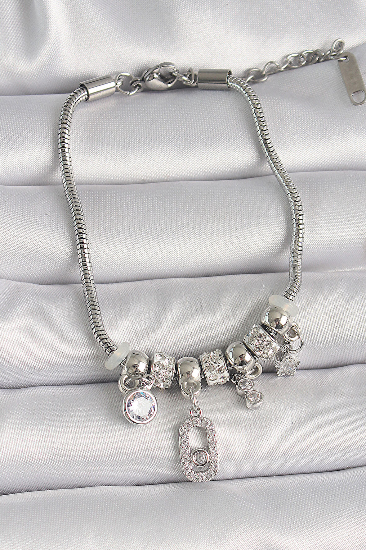 Zarif Kadın için Silver Çelik Zincir Zirkonlu Messika Yıldız Bileklik