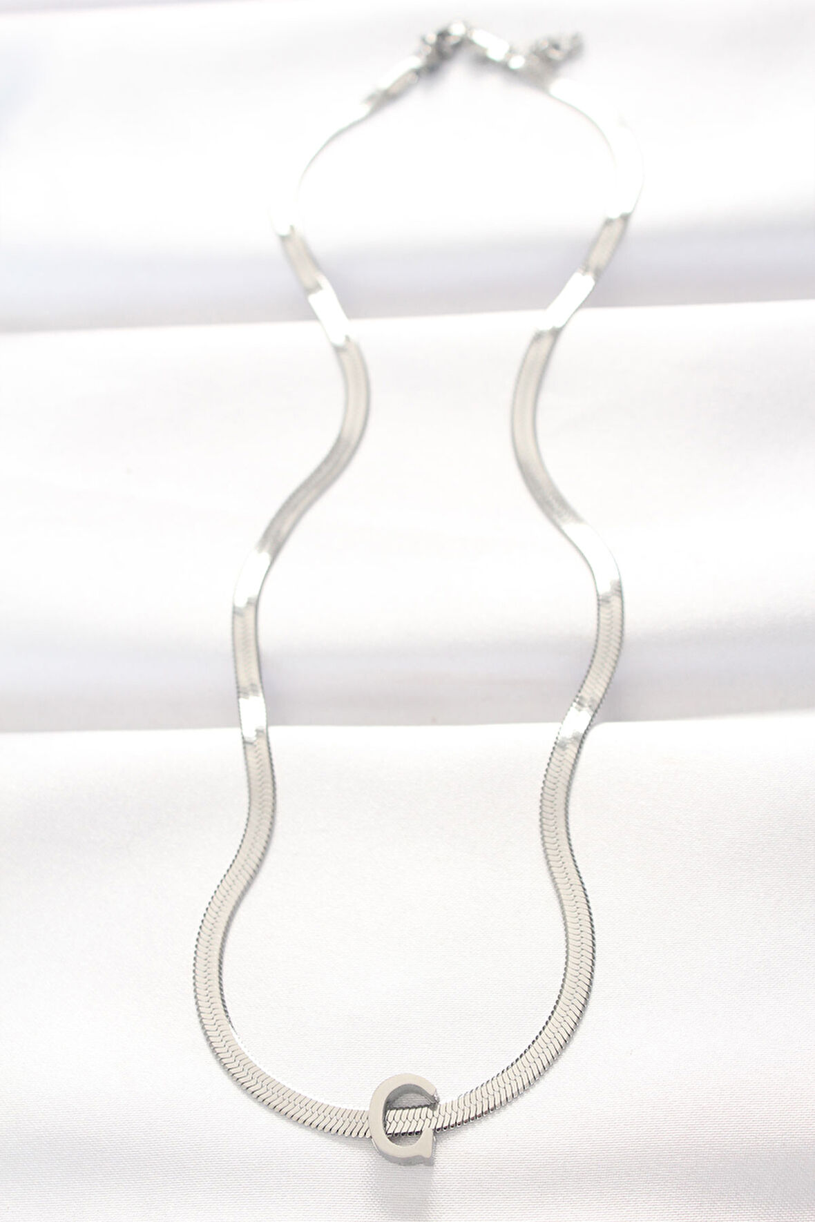 Zarif Kadın için Silver Çelik C Harf İtalyan Zincirli Kolye