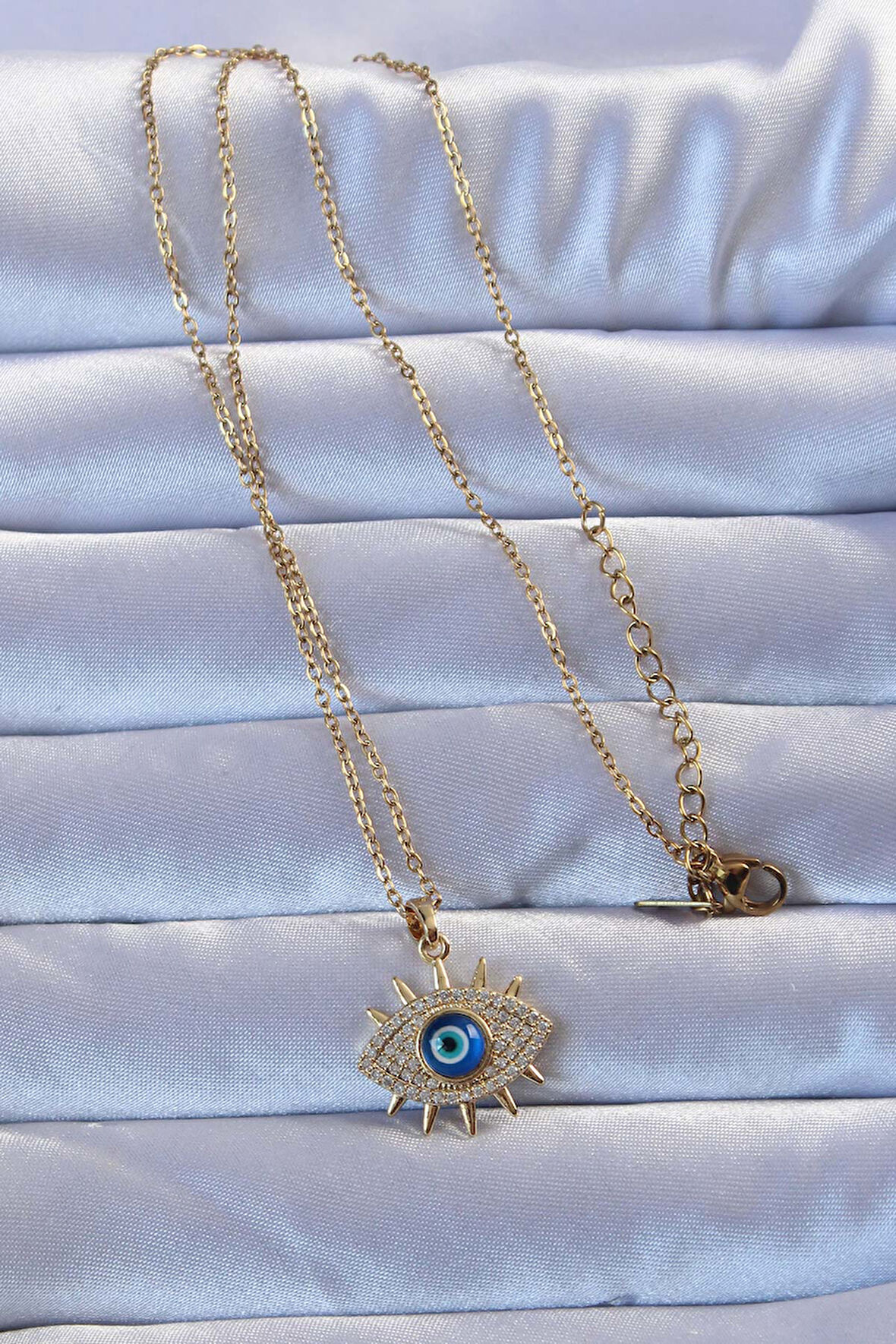 Zarif Kadın için Golden Çelik Zirkonlu Nazarlı Göz Kolye