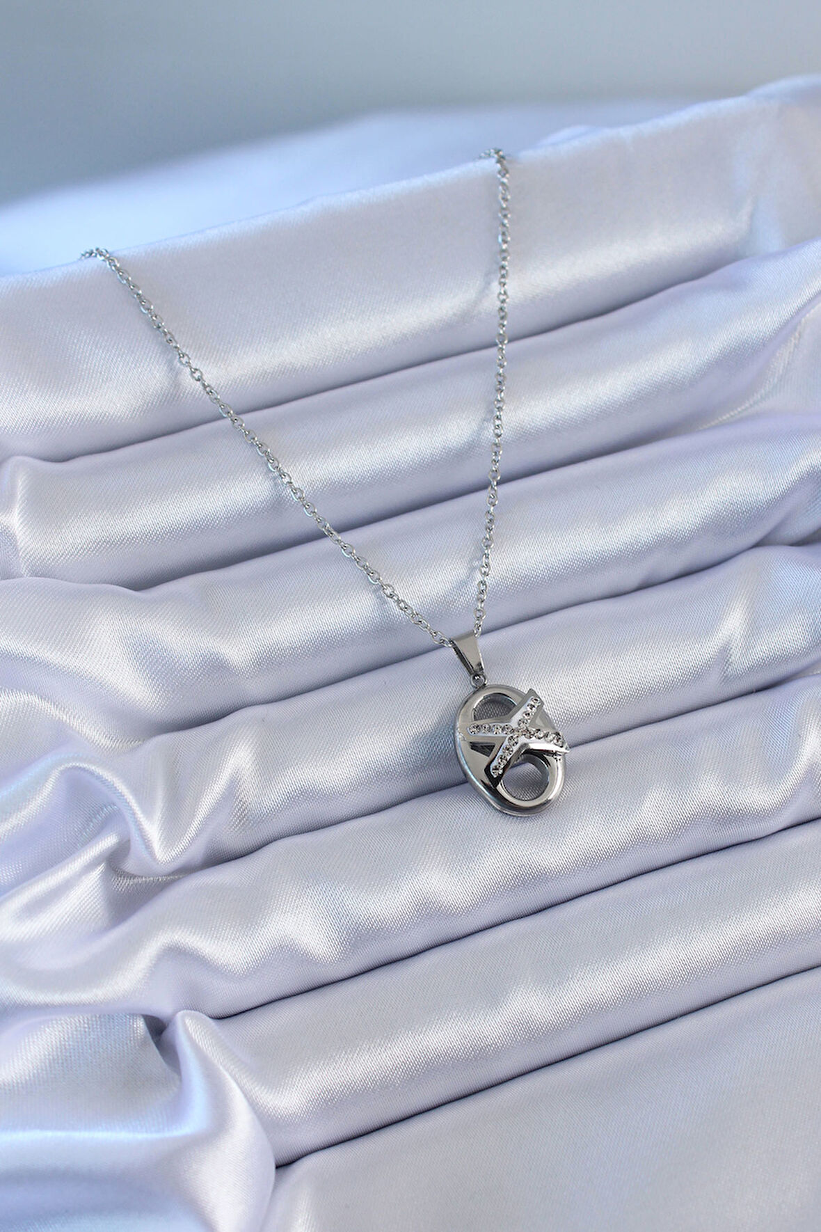 Zarif Kadın için Silver Çelik Zirkonlu Trend Kolye