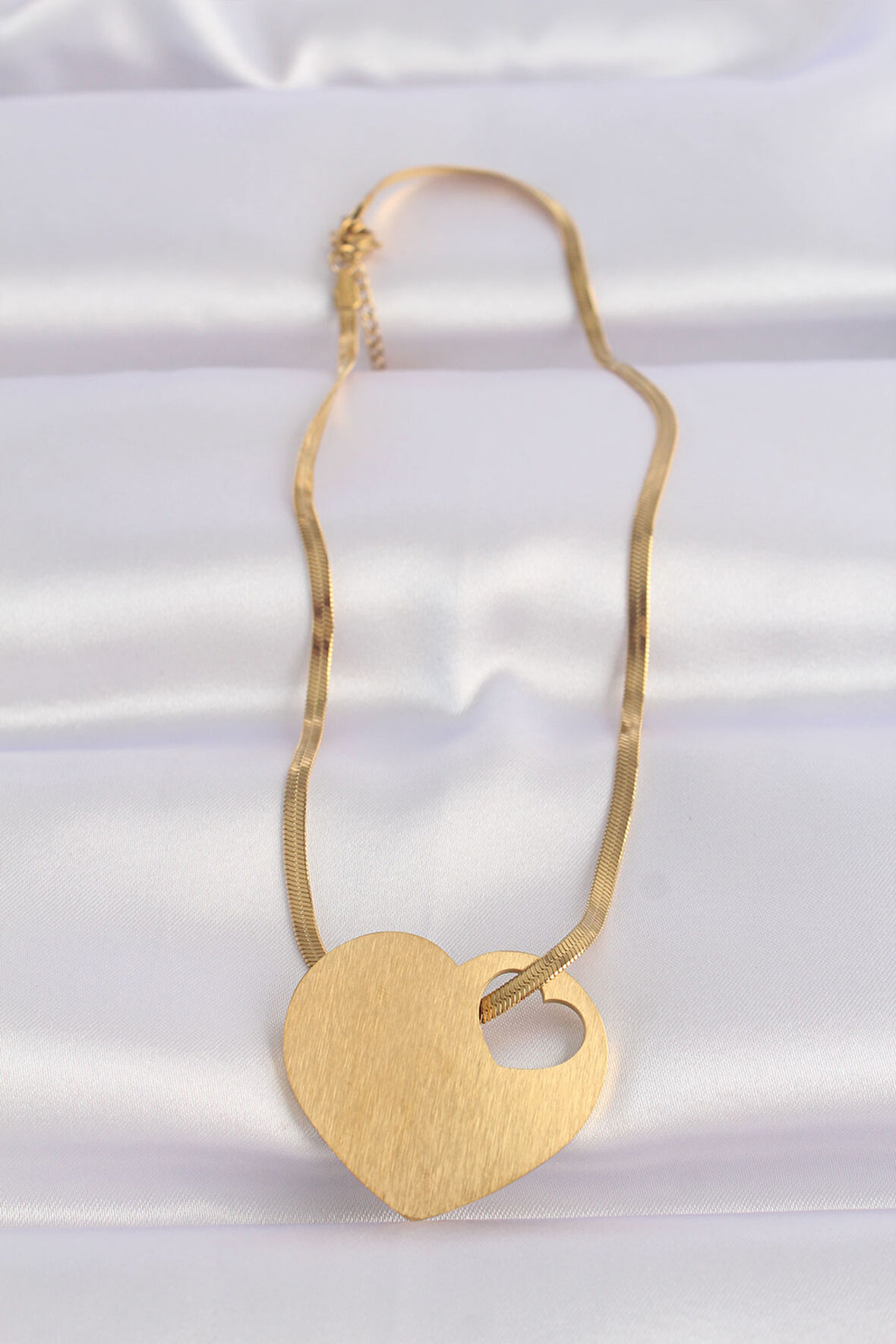 Zarif Kadın için Golden Çelik İtalyan Zincir Düz Plaka Kalp Kolye