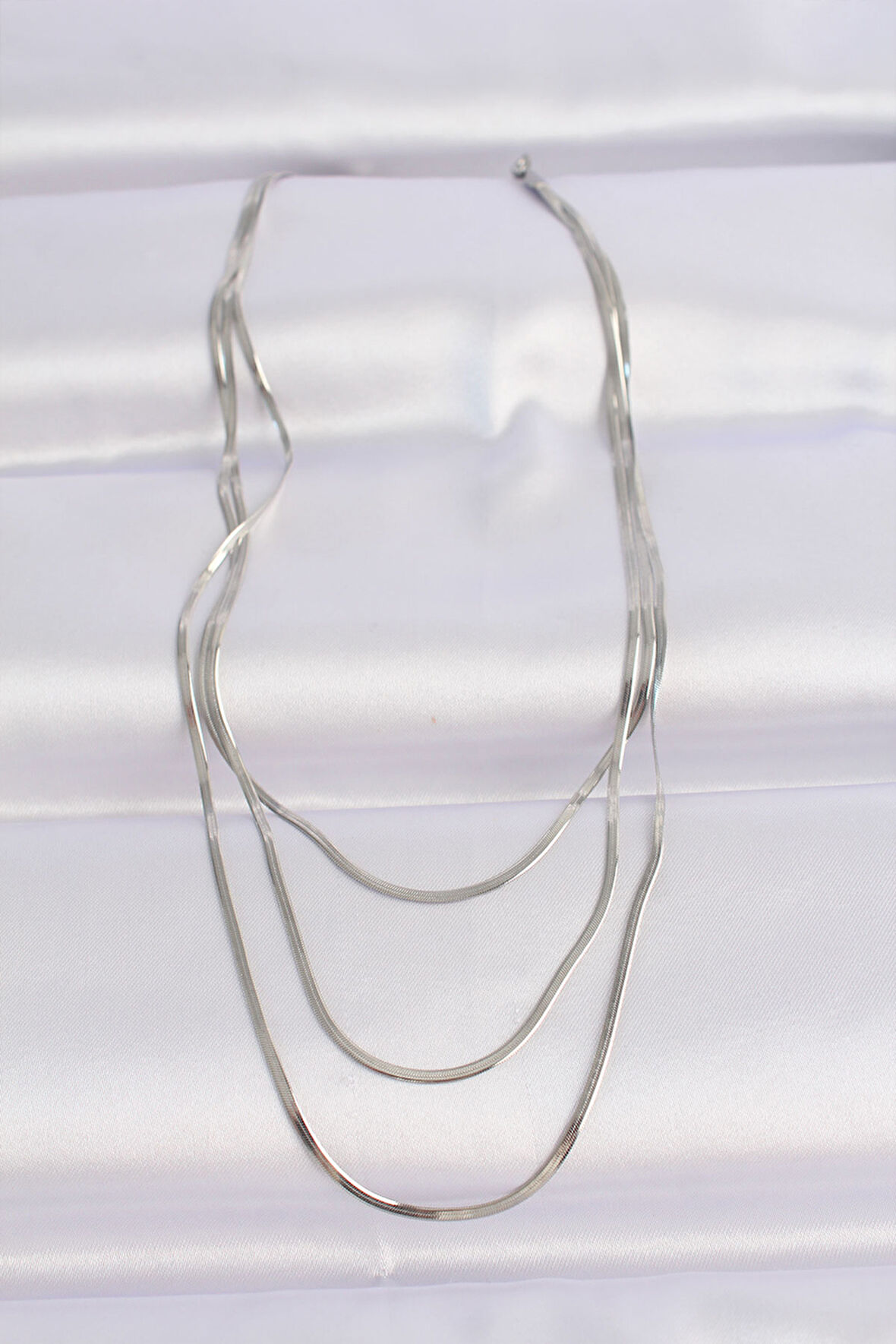 Zarif Kadın için Silver Çelik İtalyan Zincir Çoklu Kolye