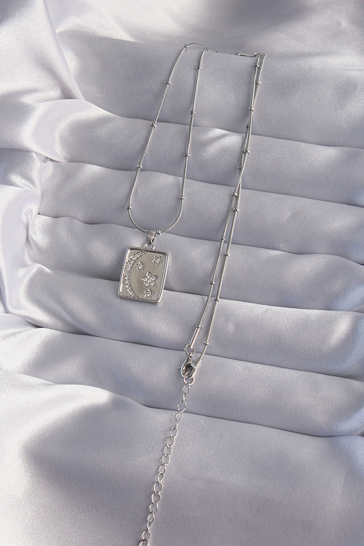 Zarif Kadın için Silver Çelik Zincir Zirkonlu Ayyıldız Tarot Kolye