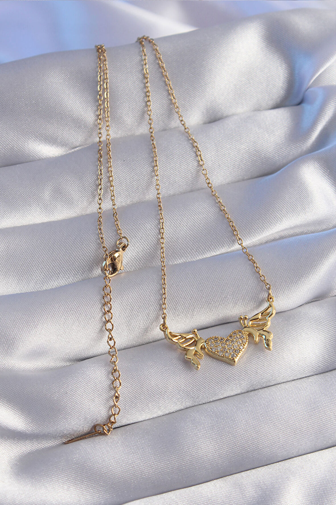 Zarif Kadın için Golden Çelik Zincir Zirkonlu Kalp Kelebek Kolye