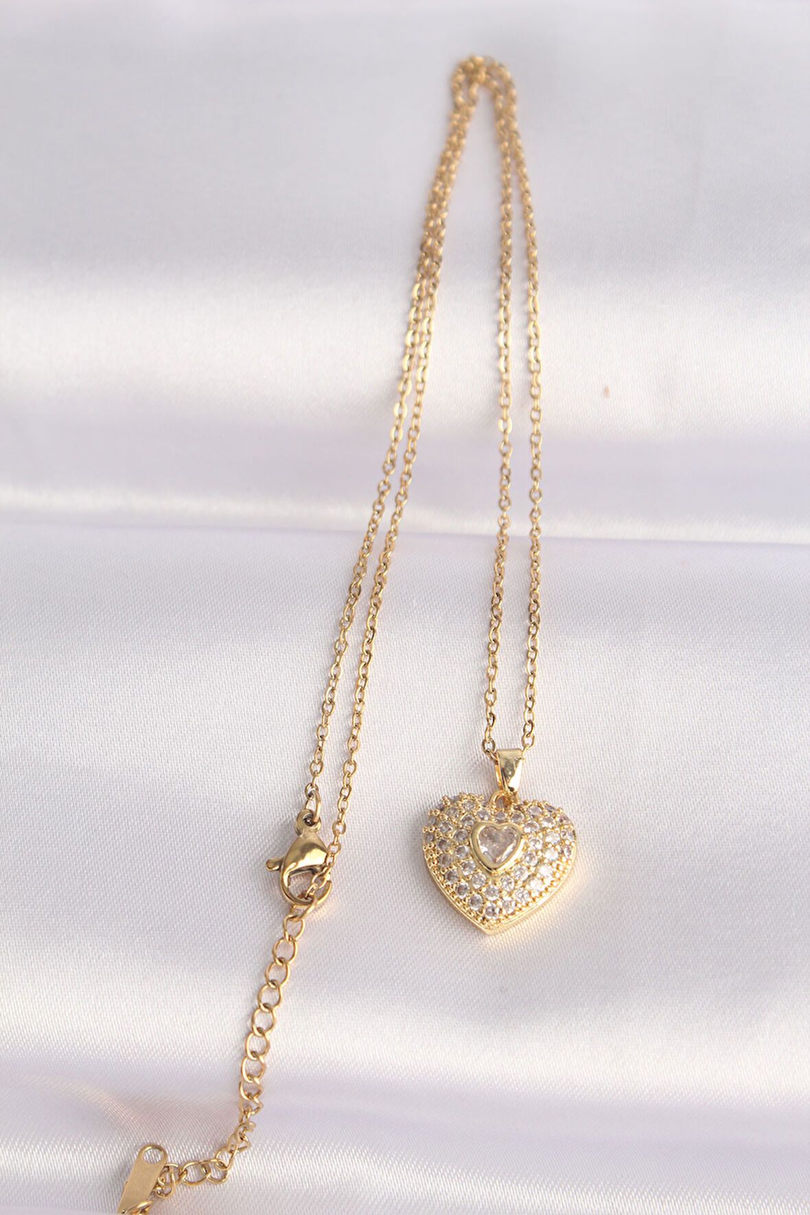 Zarif Kadın için Golden Çelik Zincir Zirkonlu Kalp Model Kolye