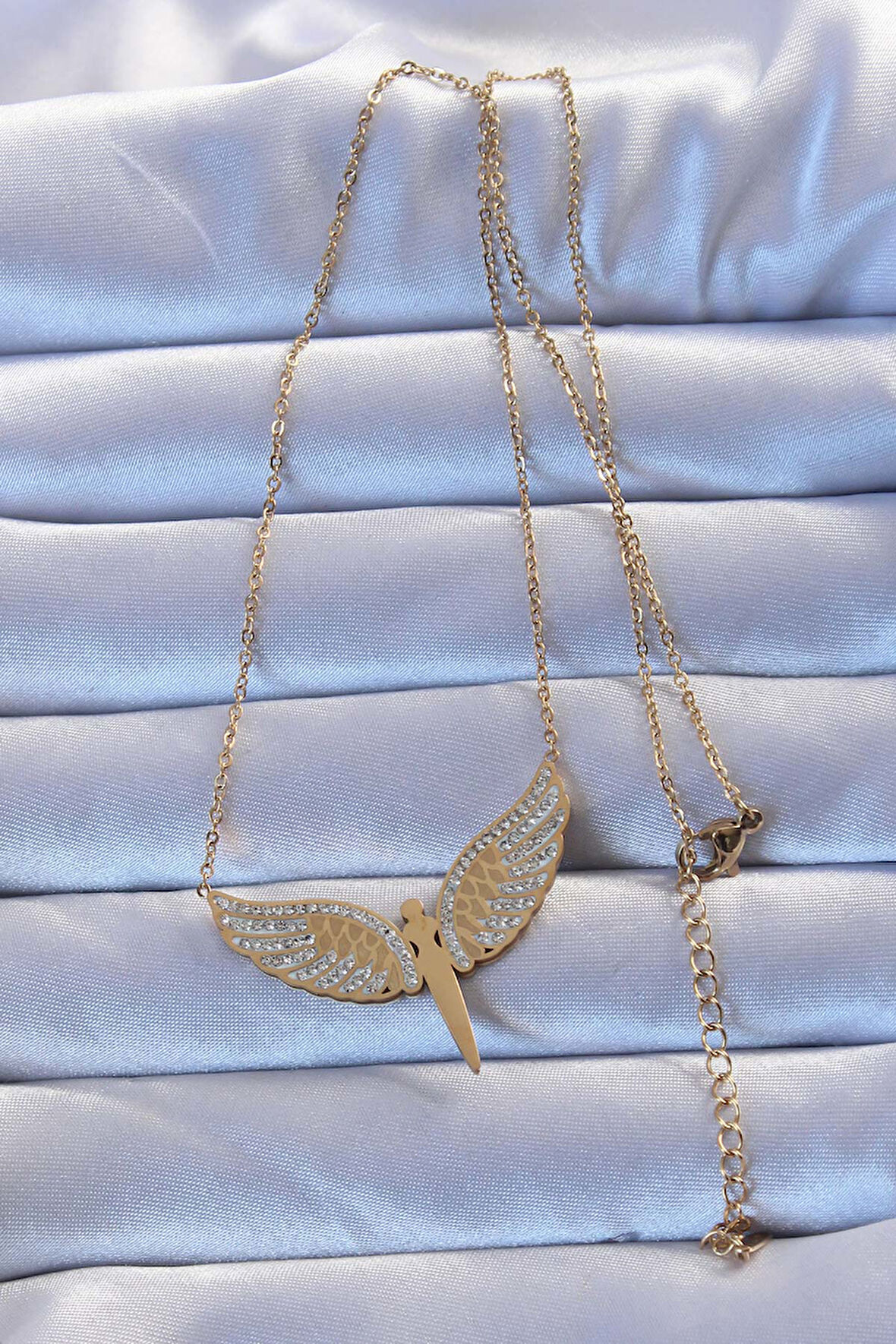 Zarif Kadın için Golden Çelik Zirkonlu Mikail Kolye