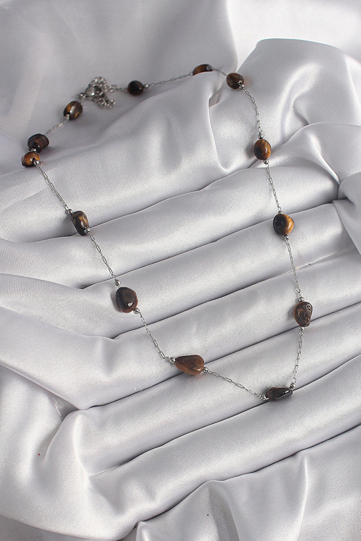 Zarif Kadın için Silver Çelik Zincir Kahve Doğaltaş Kolye