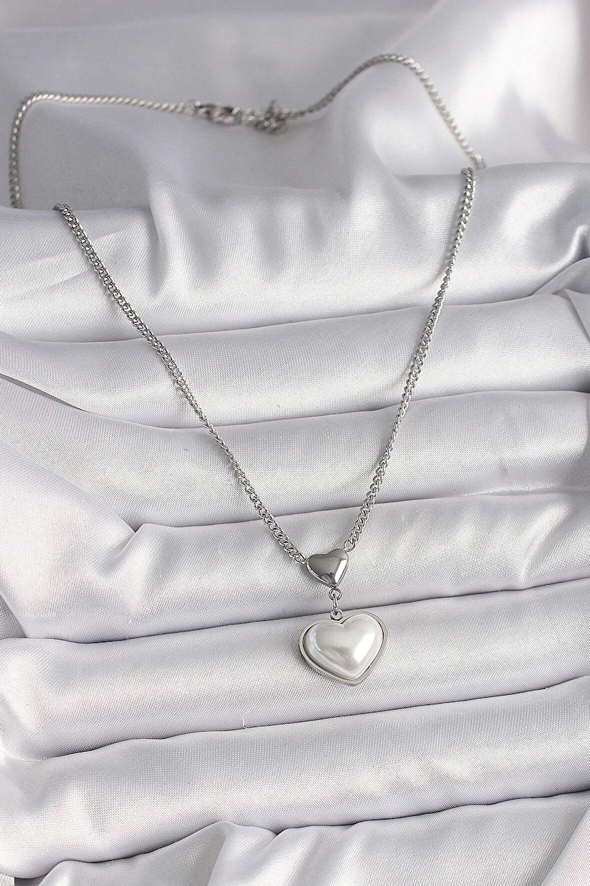 Zarif Kadın için Silver Çelik Zincir 3D Kalp Kolye