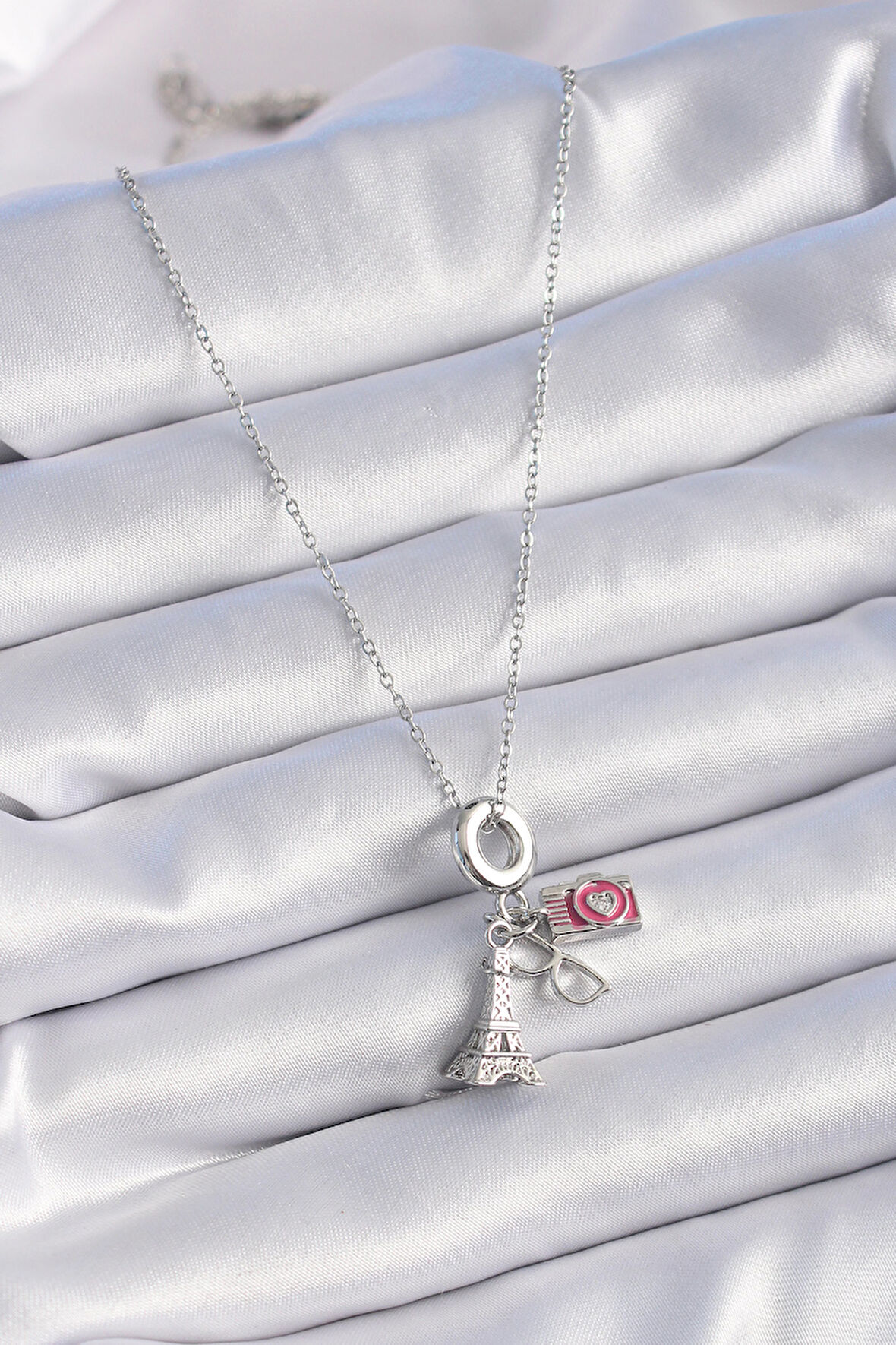 Zarif Kadın için Silver Çelik Eyfel Kule Foto Makine Charm Kolye