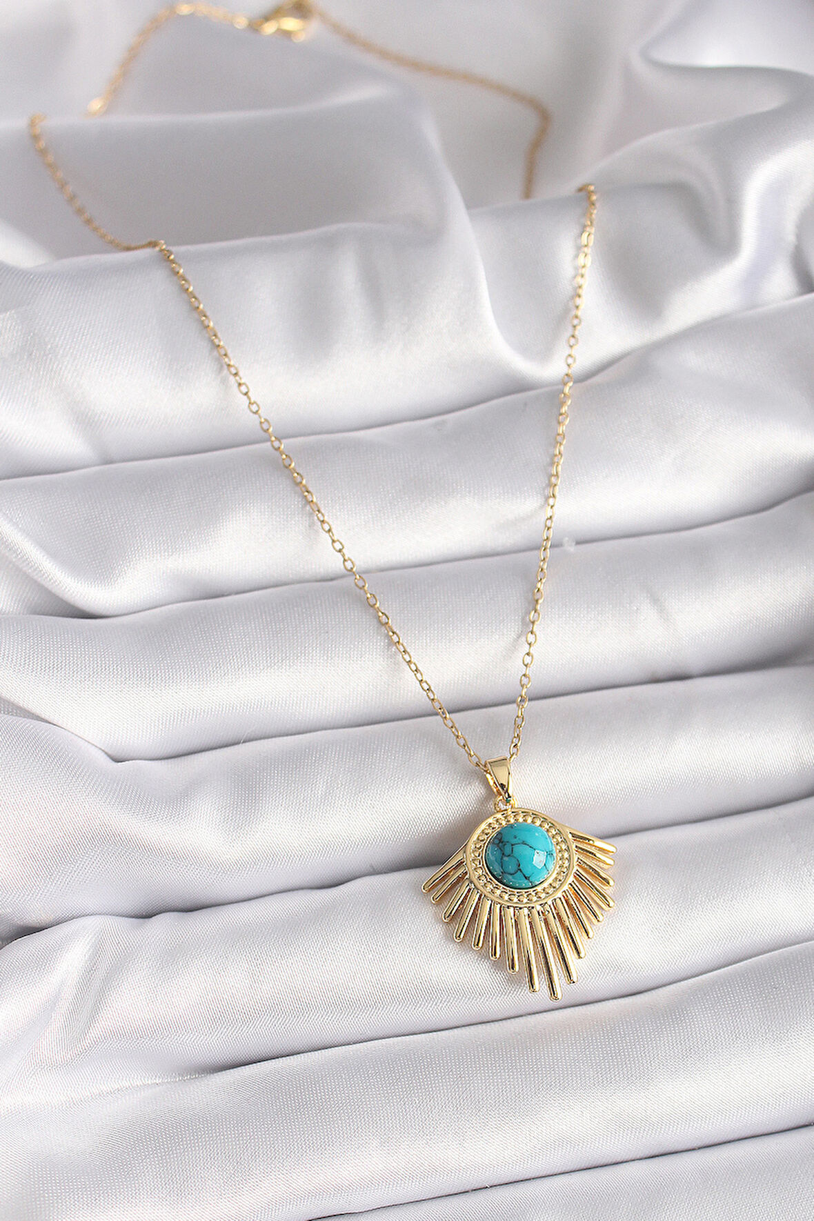 Zarif Kadın için Golden Çelik Zincir Mavi Boncuk Güneş Kolye