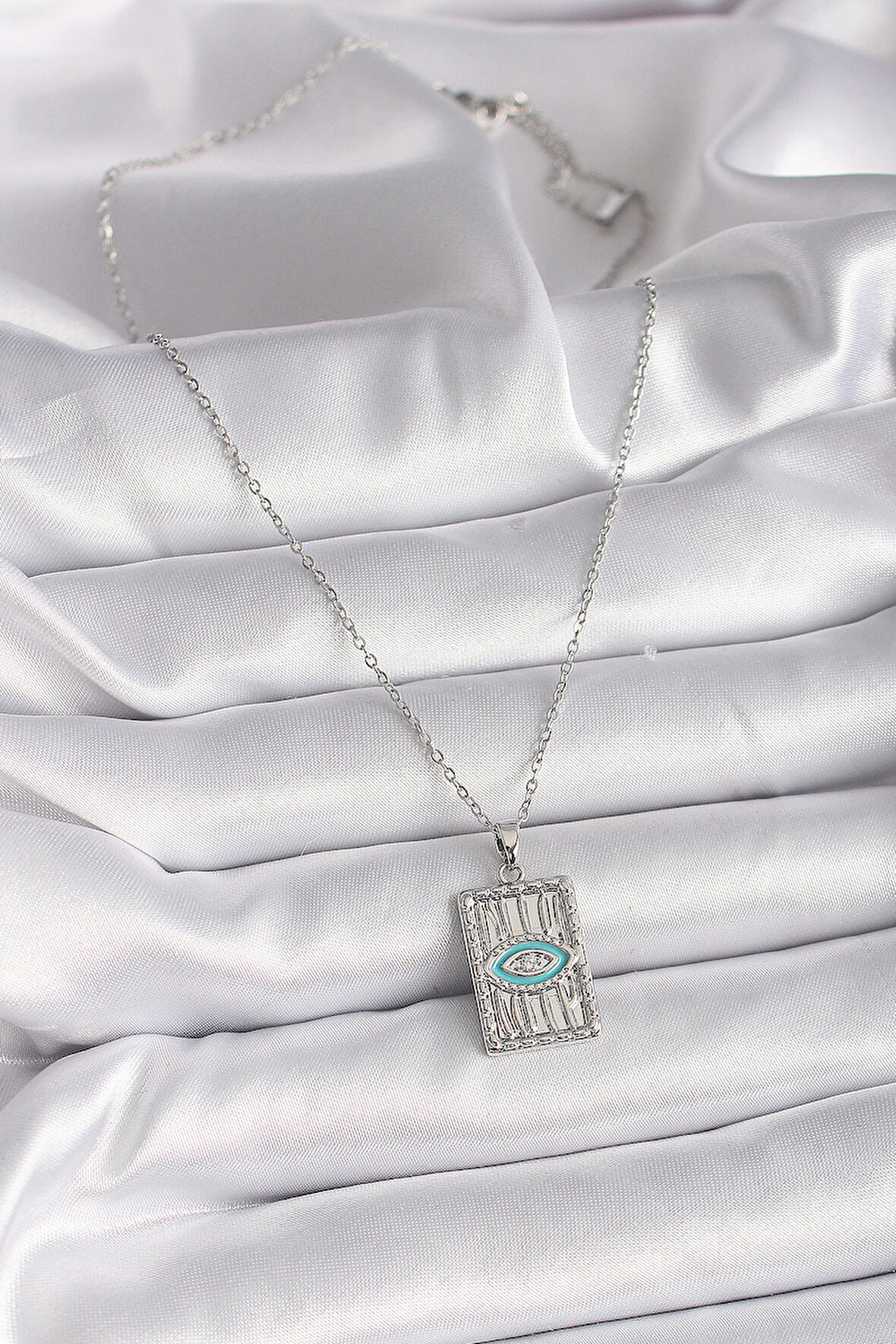 Zarif Kadın için Silver Çelik Zincir Göz İşli Madalyon Kolye