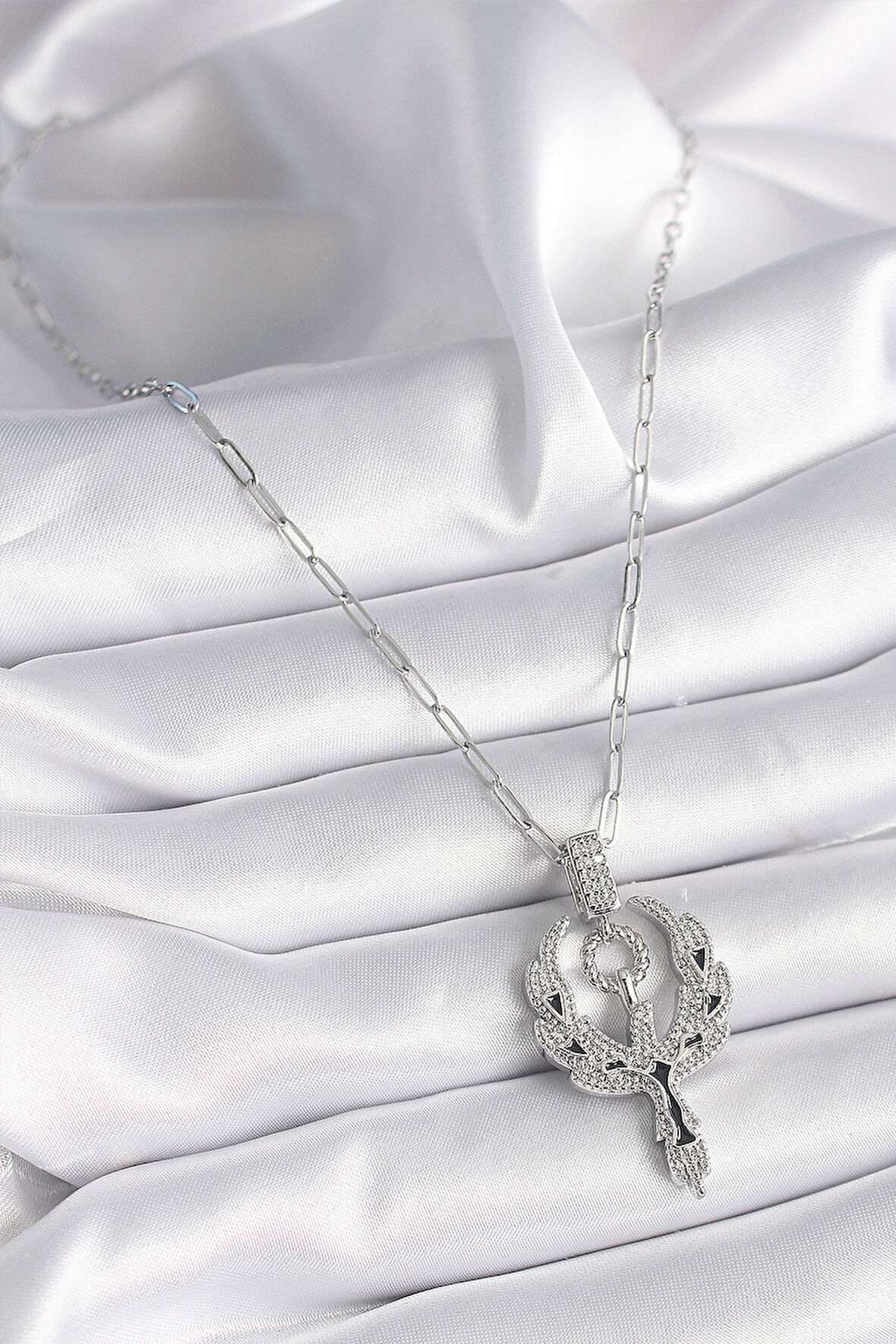 Zarif Kadın için Silver Çelik Zirkonlu Anka Kuşu Stil Kolye