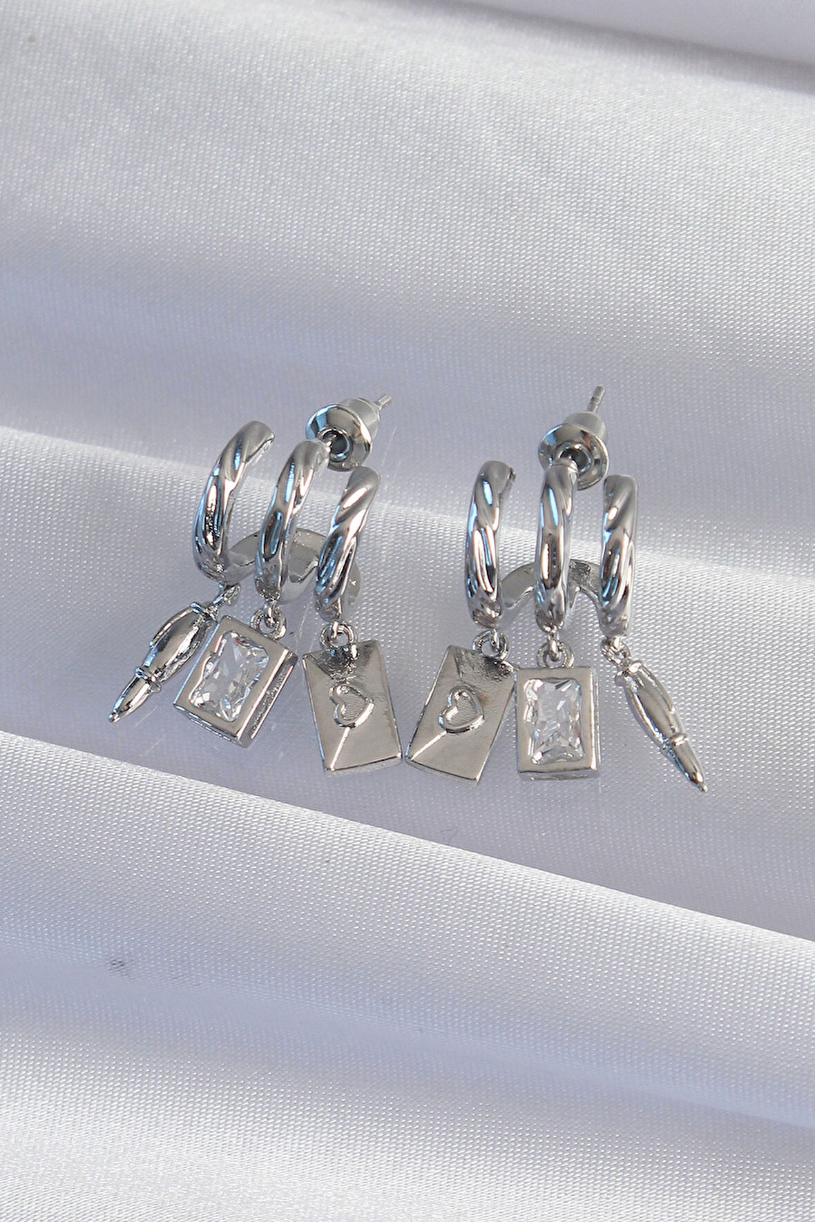 Zarif Kadın için Silver Pirinç Zirkon Çoklu Yarım Halka Kaburga Küpe