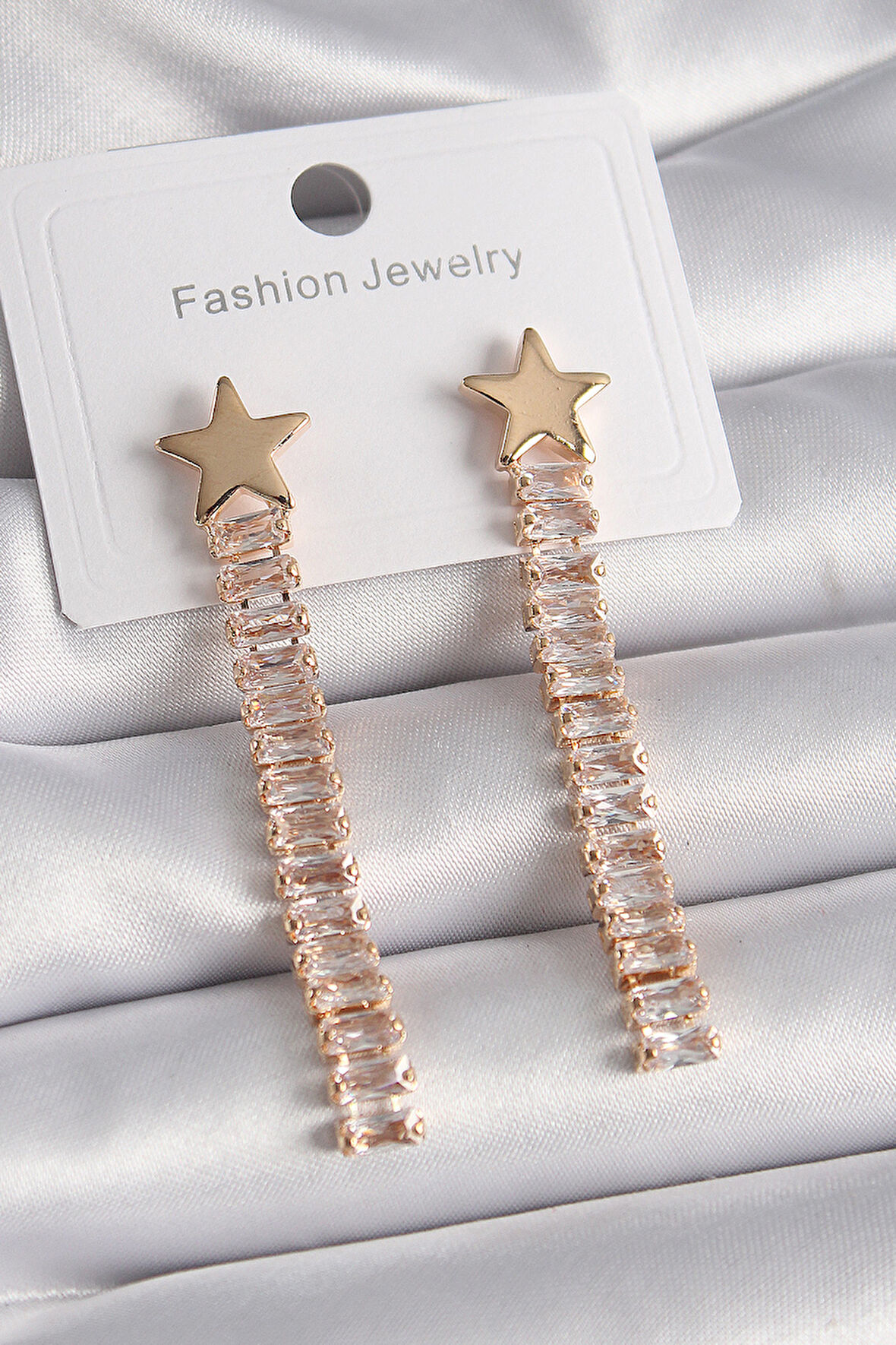 Zarif Kadın için Golden Pirinç Yıldız Su Yolu Zirkonlu Küpe