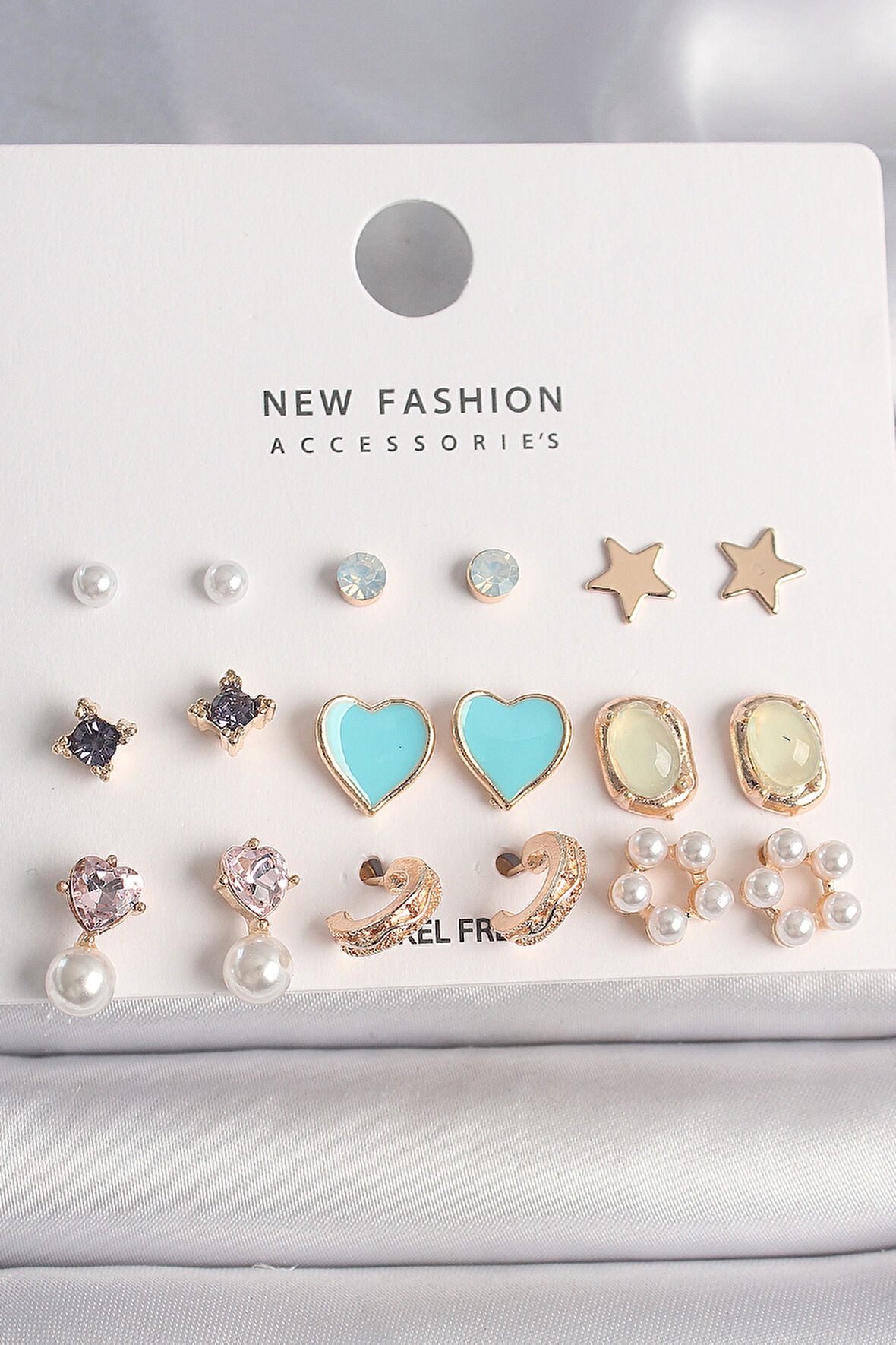 Zarif Kadın için Golden Pirinç 9ÇİFT Zirkon İncili Çiçek Mavi Kalp Küpe Seti