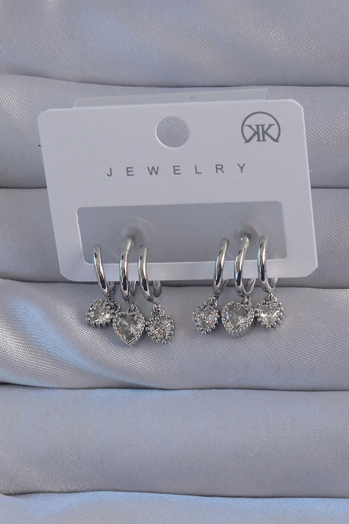 Zarif Kadın için Silver Pirinç Zirkon Kalp Çoklu Görüm Yarım Küpe