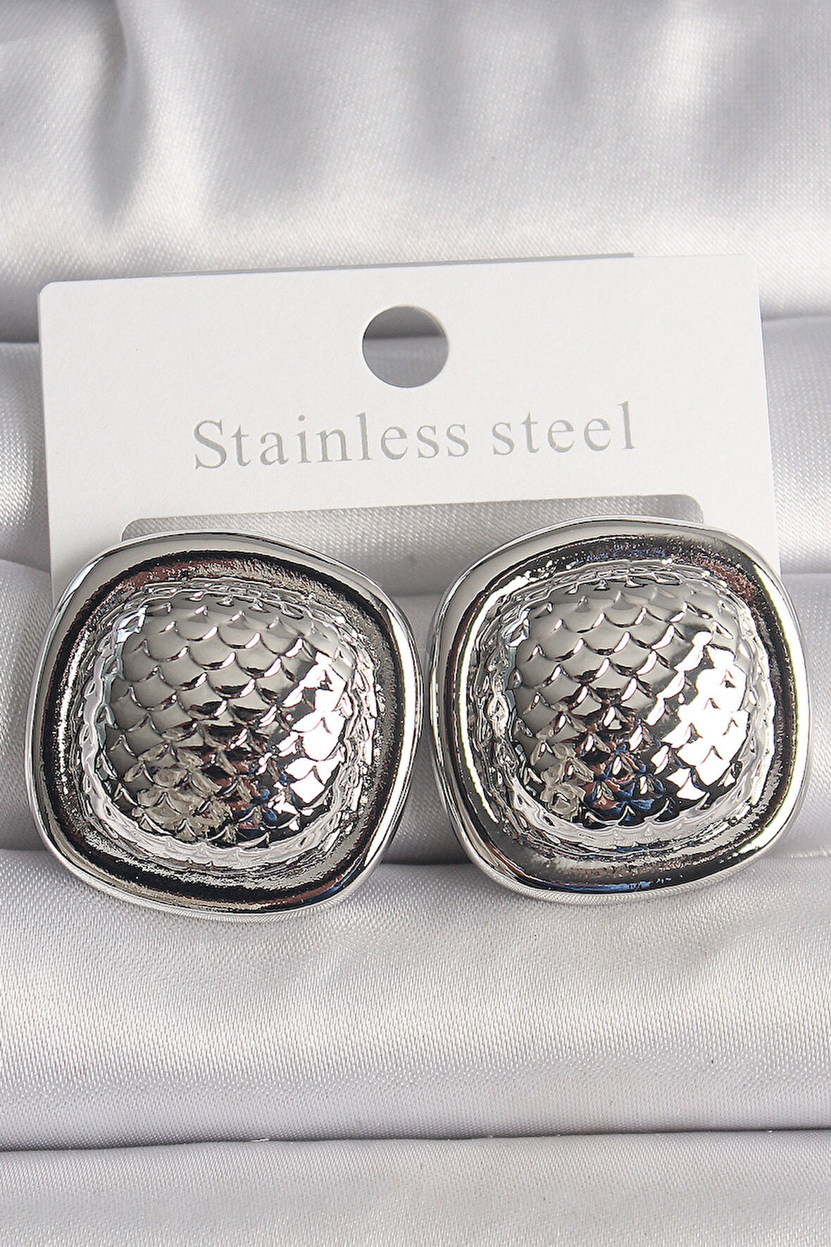 Zarif Kadın için Silver Pirinç İşli Kare Tarz Küpe