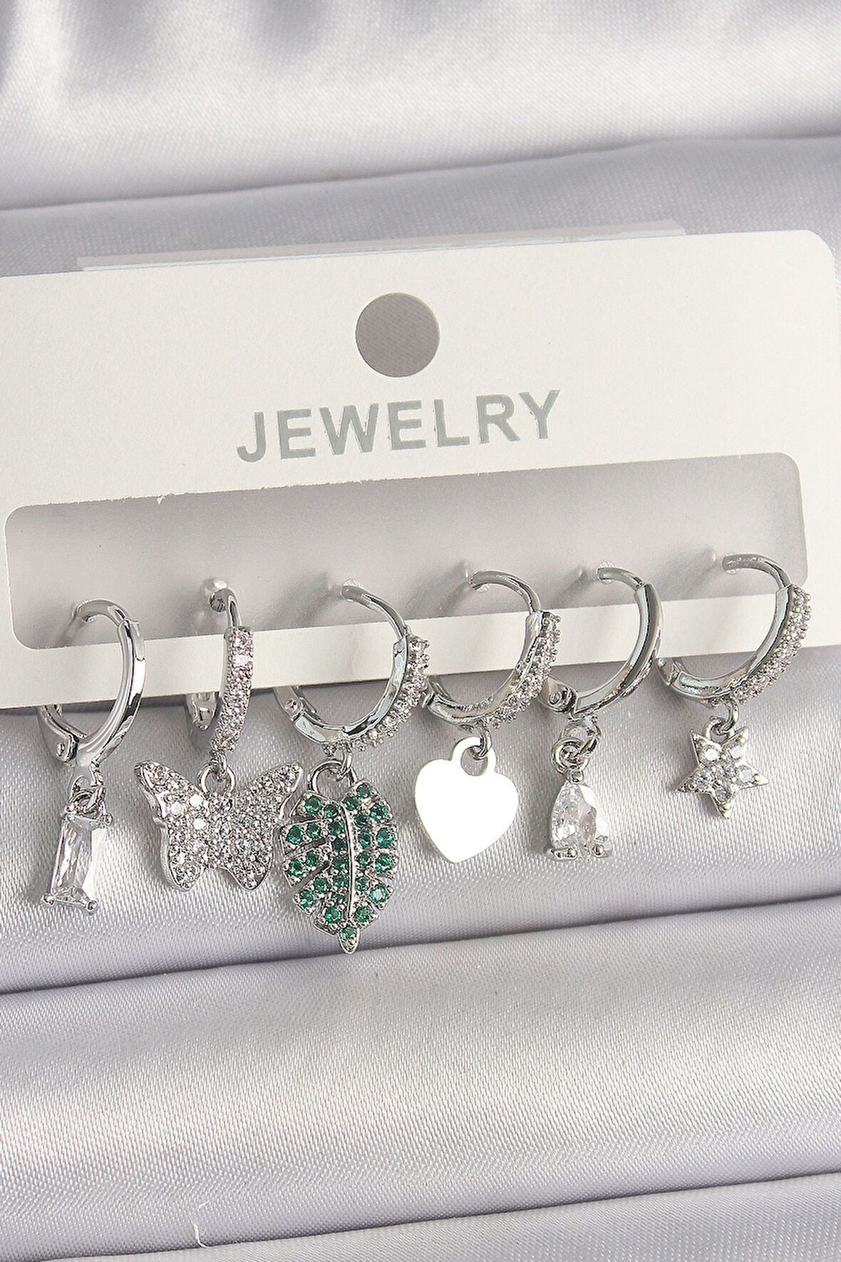 Zarif Kadın için Silver Pirinç Zirkonlu Çoklu Küpe Tarz Seti