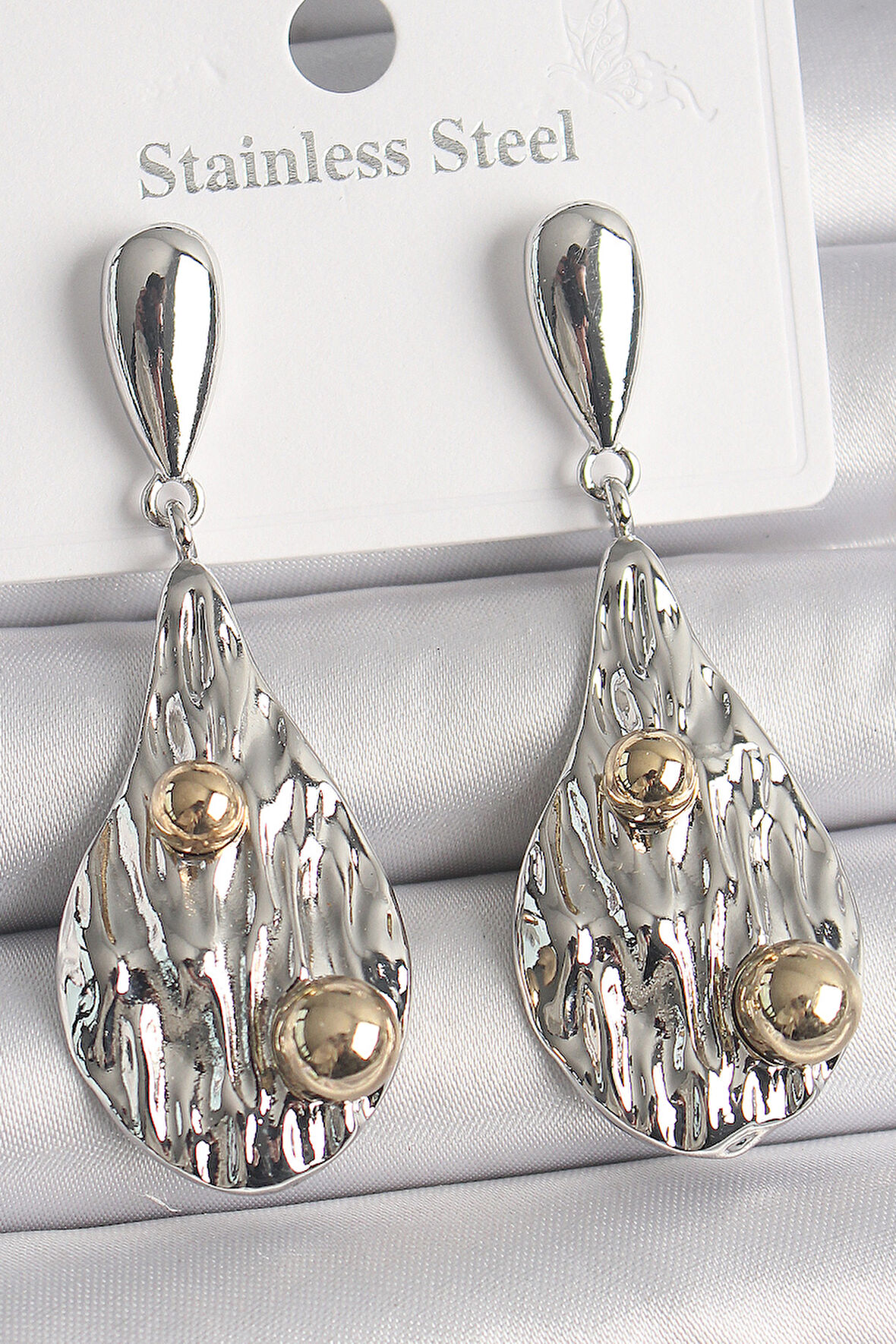 Zarif Kadın için Silver Pirinç Damla Gold Topçuk Küpe