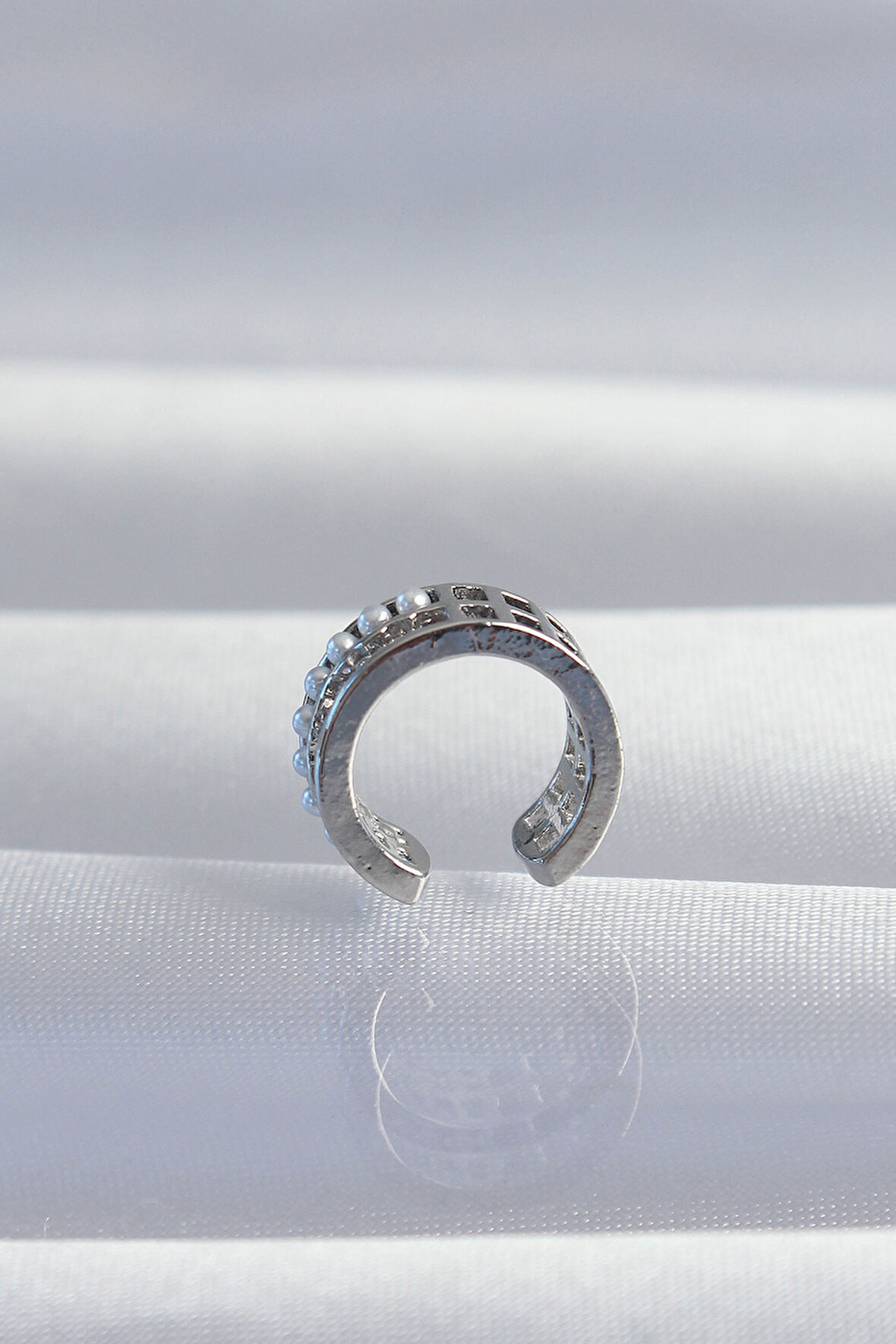 Zarif Kadın için Silver Pirinç İncili Baget Taşlı Earcuff Küpe