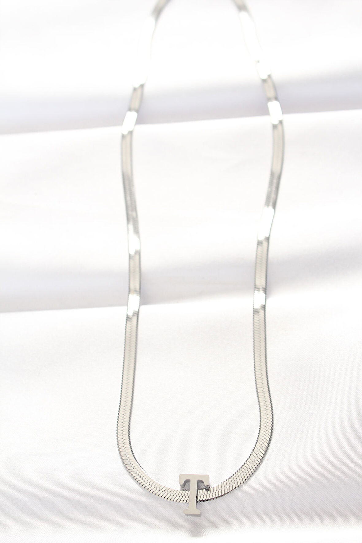 Zarif Kadın için Silver Çelik T Harfli İtalyan Zincir Kolye