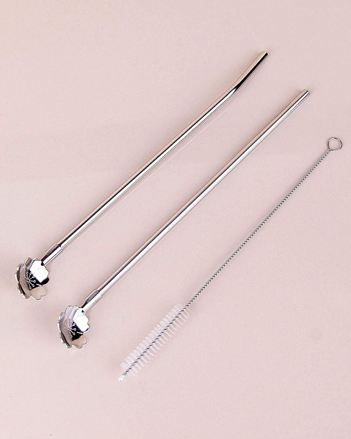 Büro Ev İçecek Keyfi için 2PARÇA Kaşıklı Paslanmaz Metal Pipet Fırça Seti