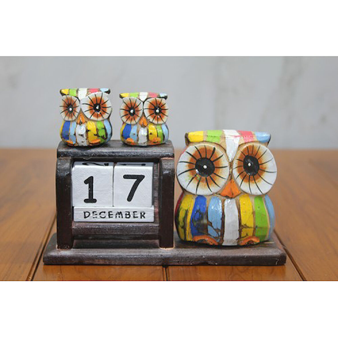 Büro Ev Ofis Dekoru için Baykuş Ahşap Takvim